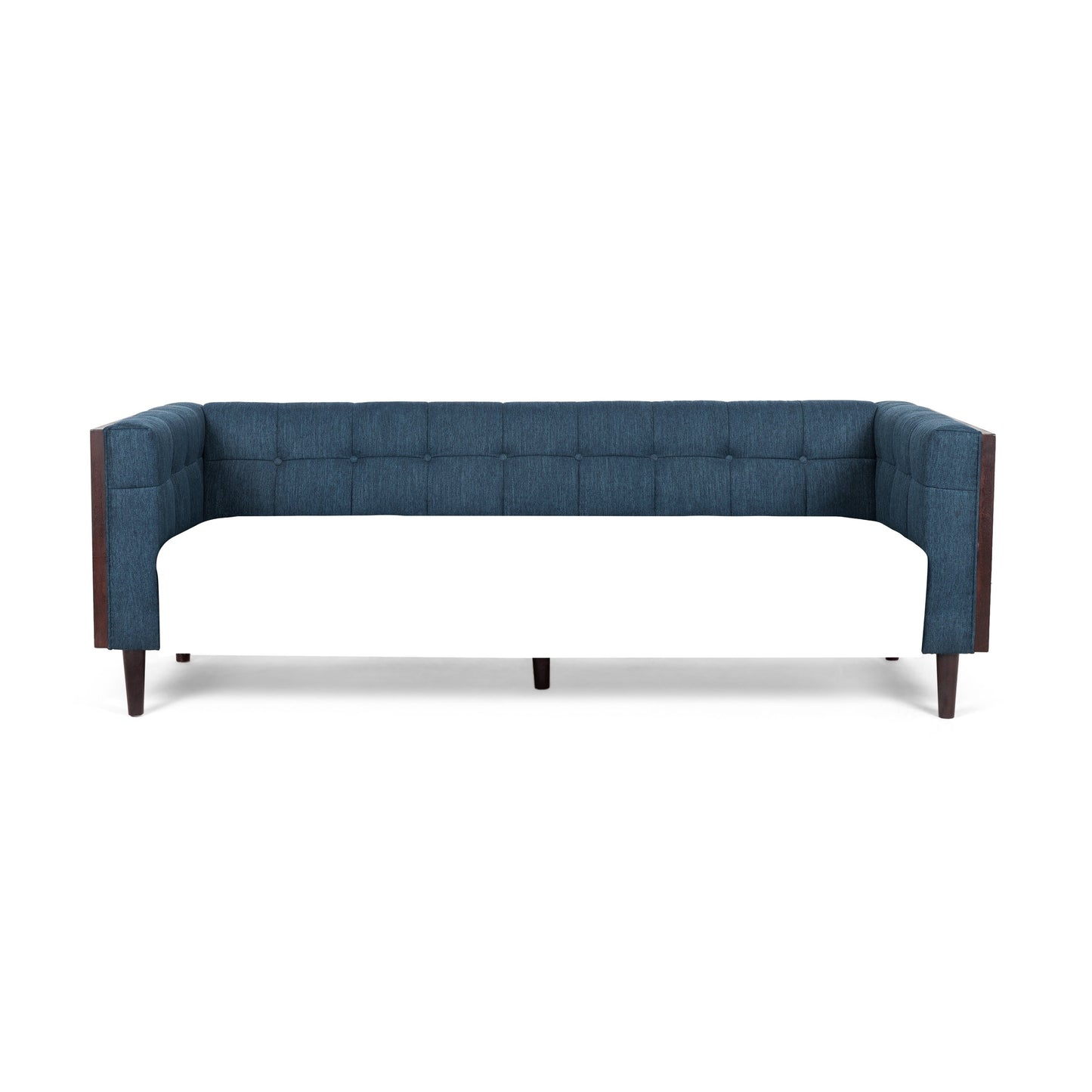 Navy Blue Button Tufted 3-seater Sofa with Wood Legs