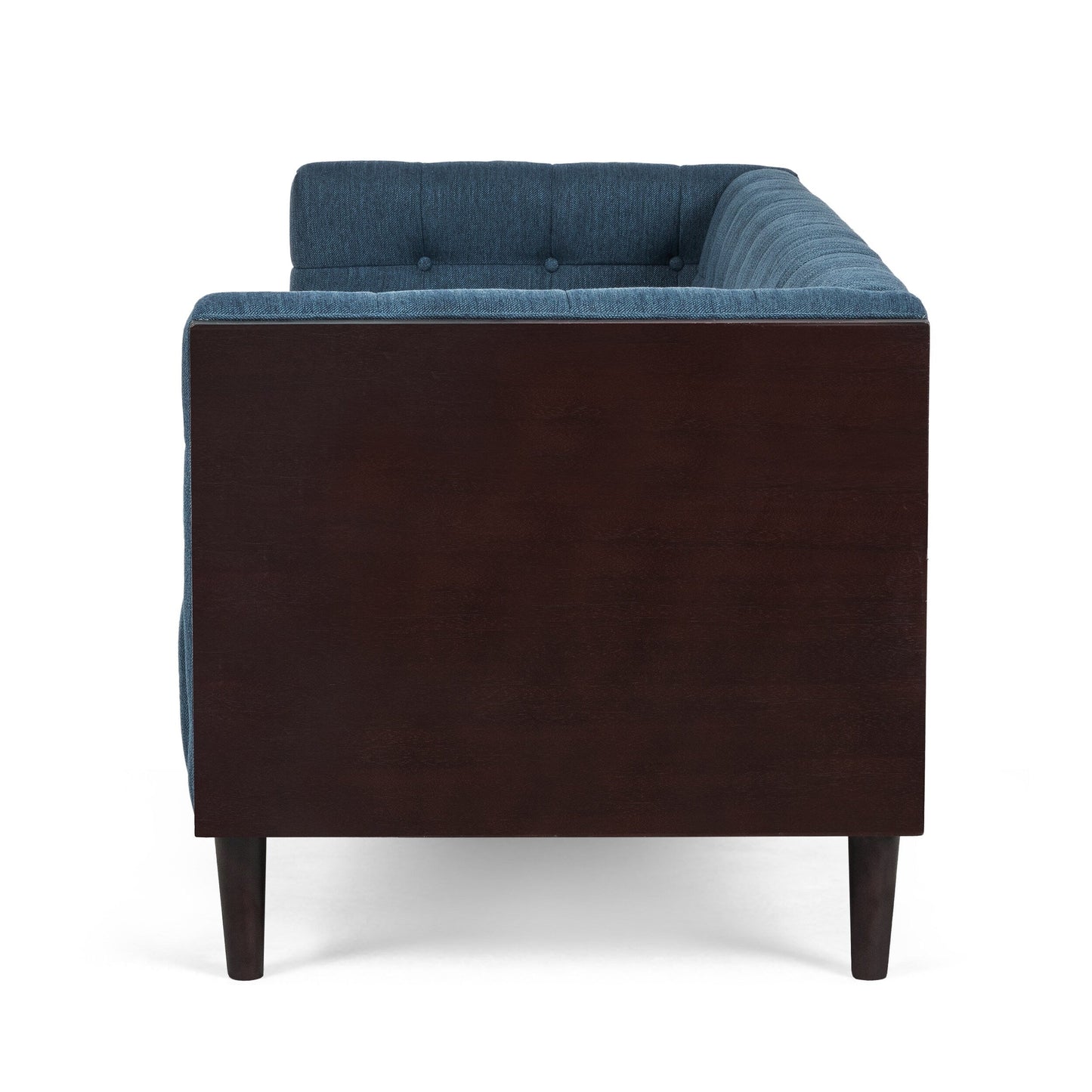Navy Blue Button Tufted 3-seater Sofa with Wood Legs
