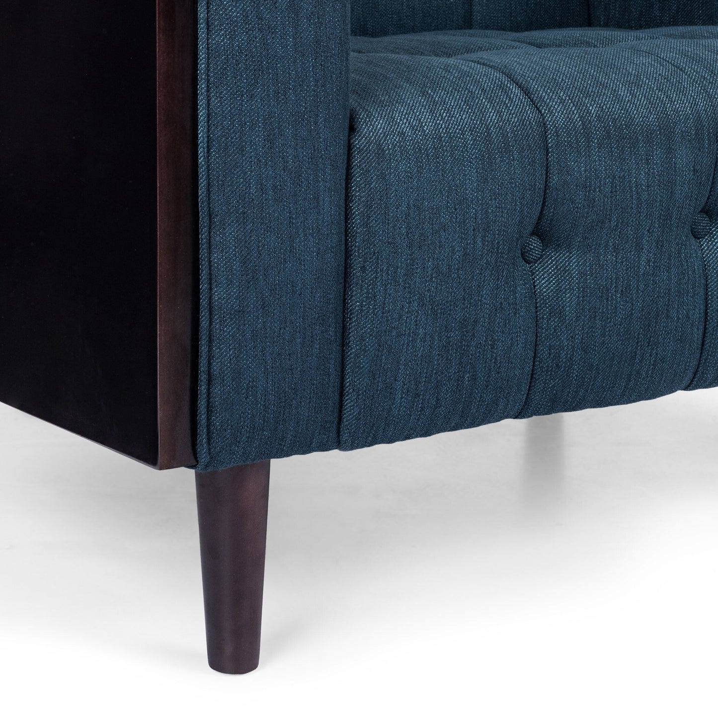 Navy Blue Button Tufted 3-seater Sofa with Wood Legs