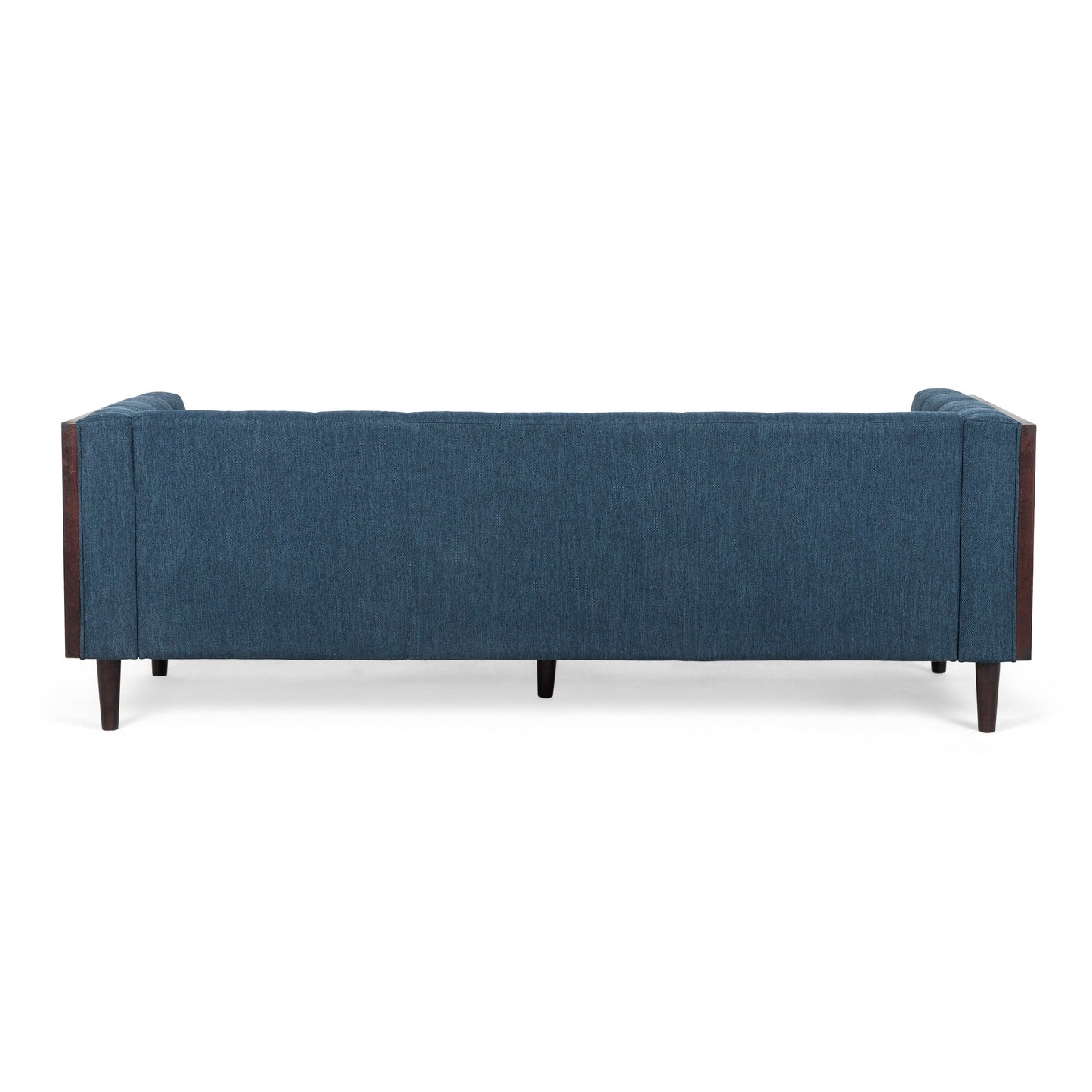 Navy Blue Button Tufted 3-seater Sofa with Wood Legs
