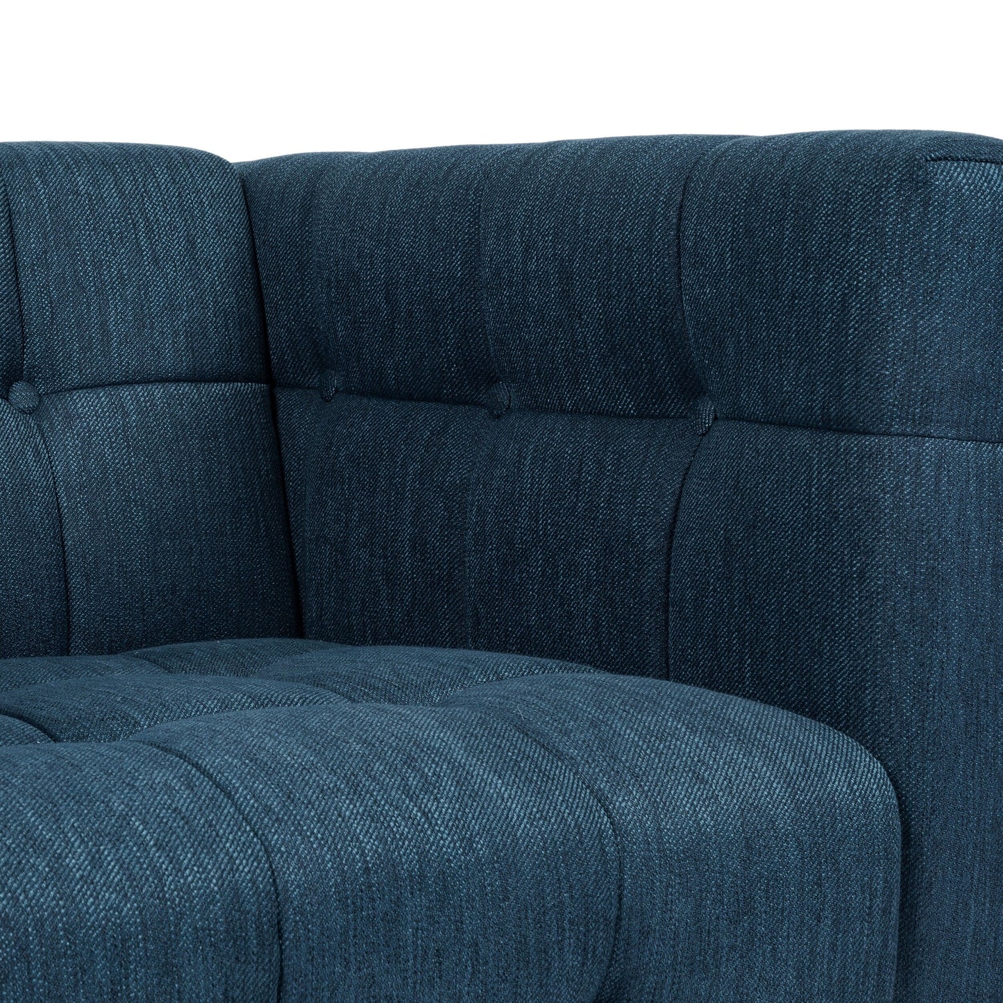 Navy Blue Button Tufted 3-seater Sofa with Wood Legs