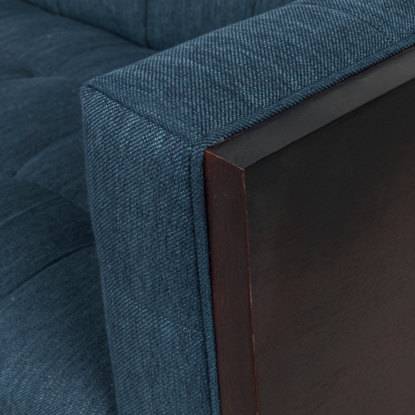 Navy Blue Button Tufted 3-seater Sofa with Wood Legs