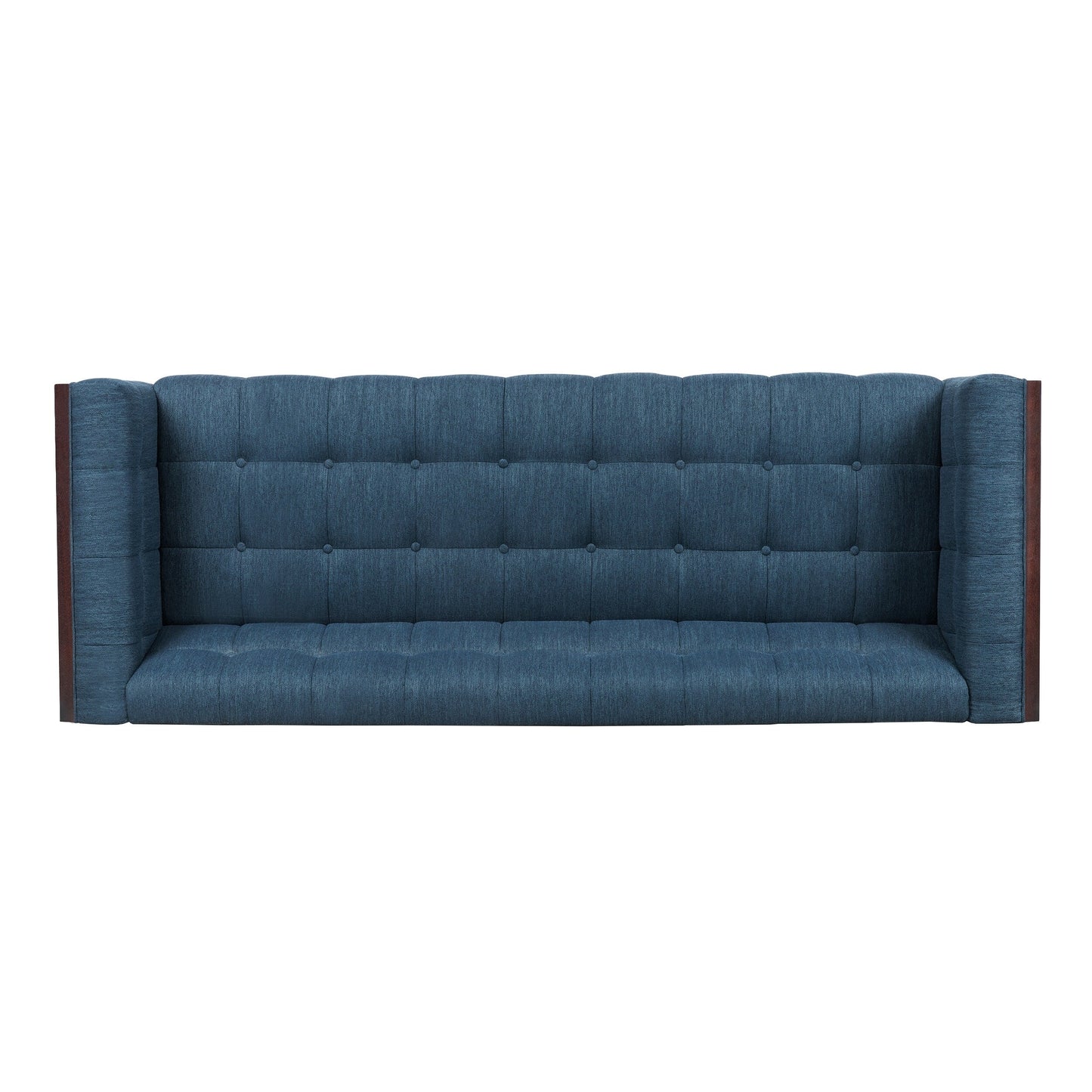 Navy Blue Button Tufted 3-seater Sofa with Wood Legs