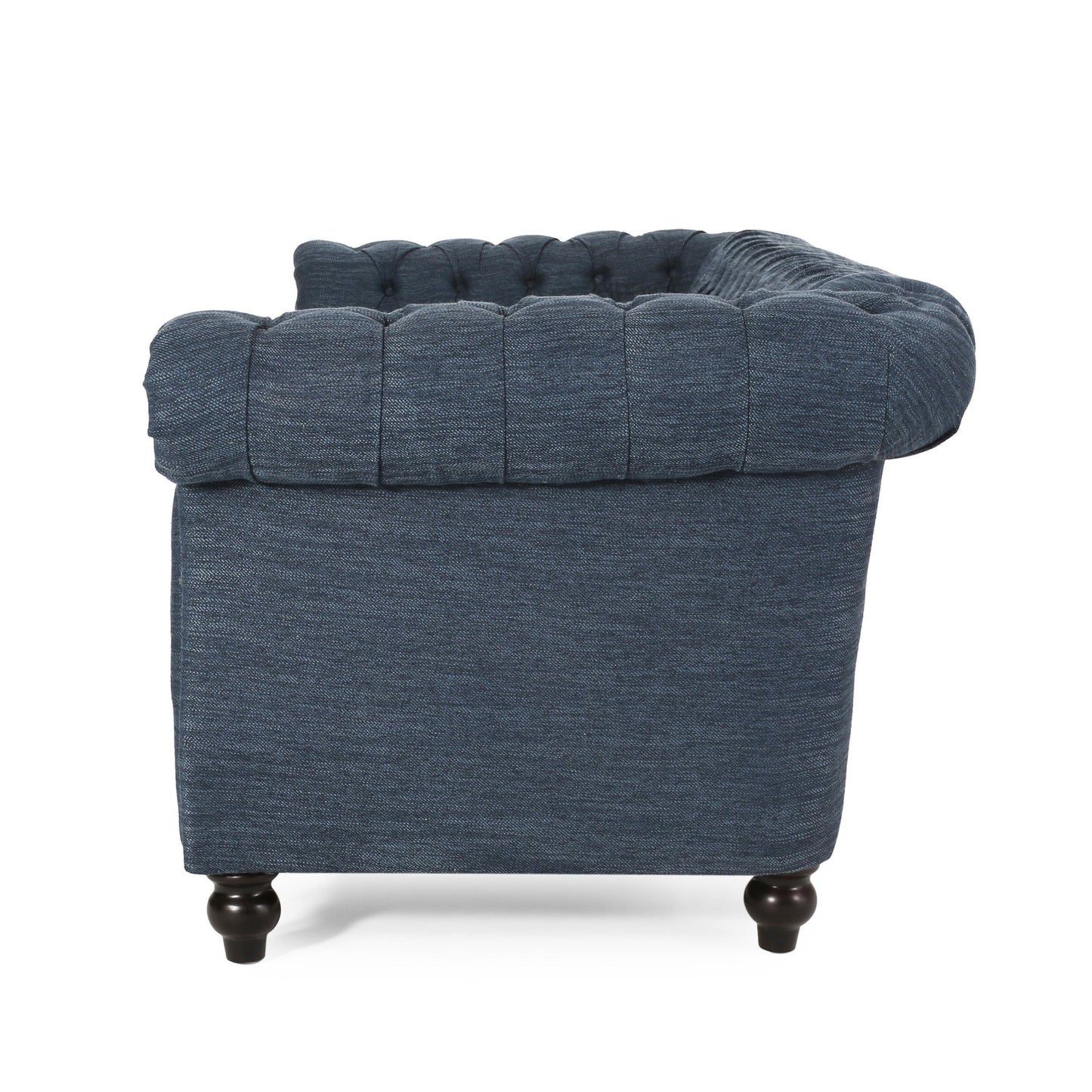Marineblaues Chesterfield 84.75 3-Sitzer-Sofa mit Knopfheftung, Nagelköpfen und Holzbeinen