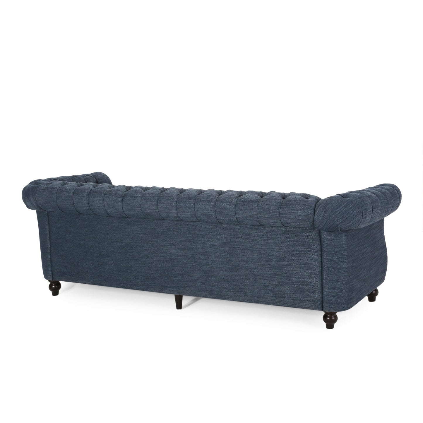 Marineblaues Chesterfield 84.75 3-Sitzer-Sofa mit Knopfheftung, Nagelköpfen und Holzbeinen
