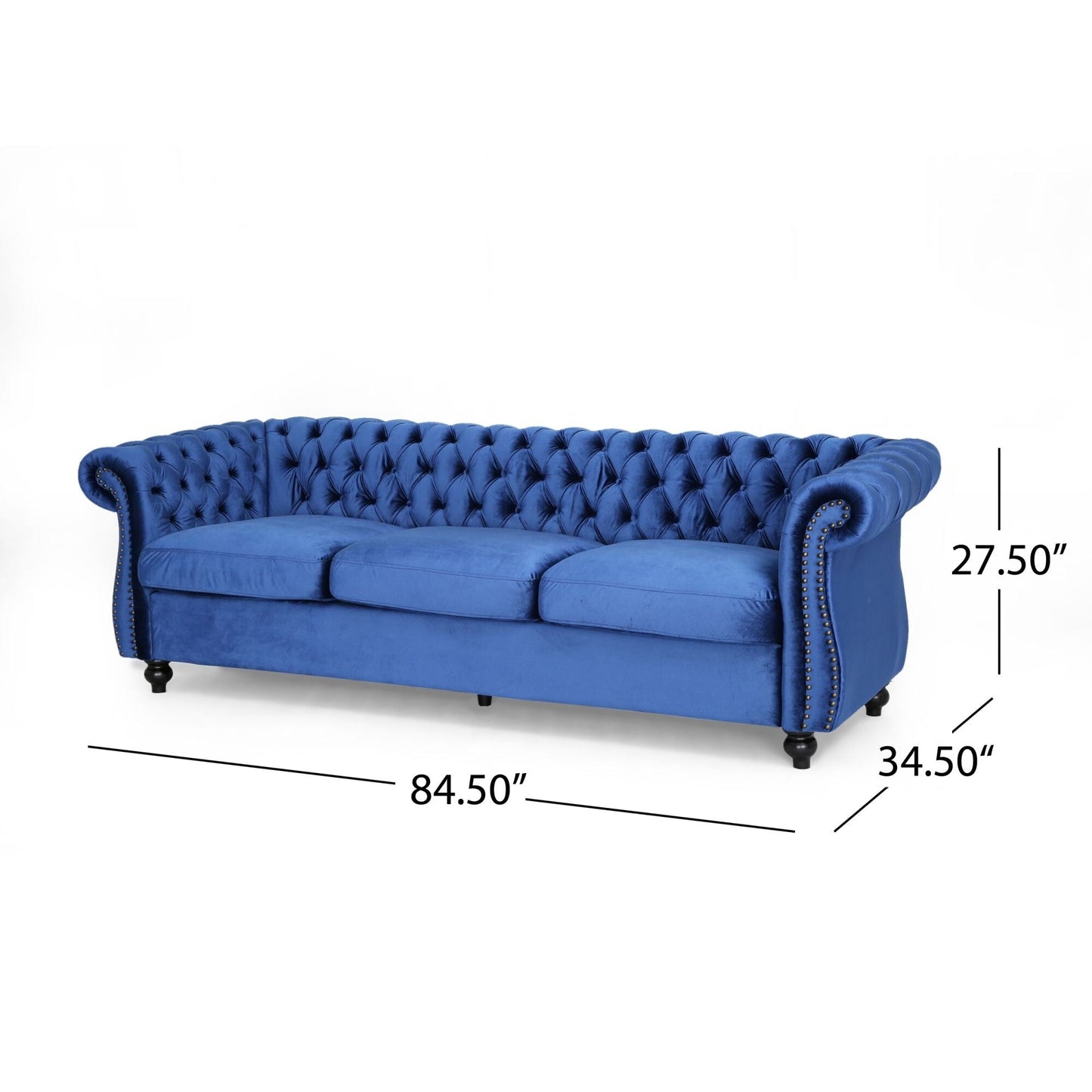 Navy Blue Chesterfield Button Tufted 3-seater Sofa with Nailheads