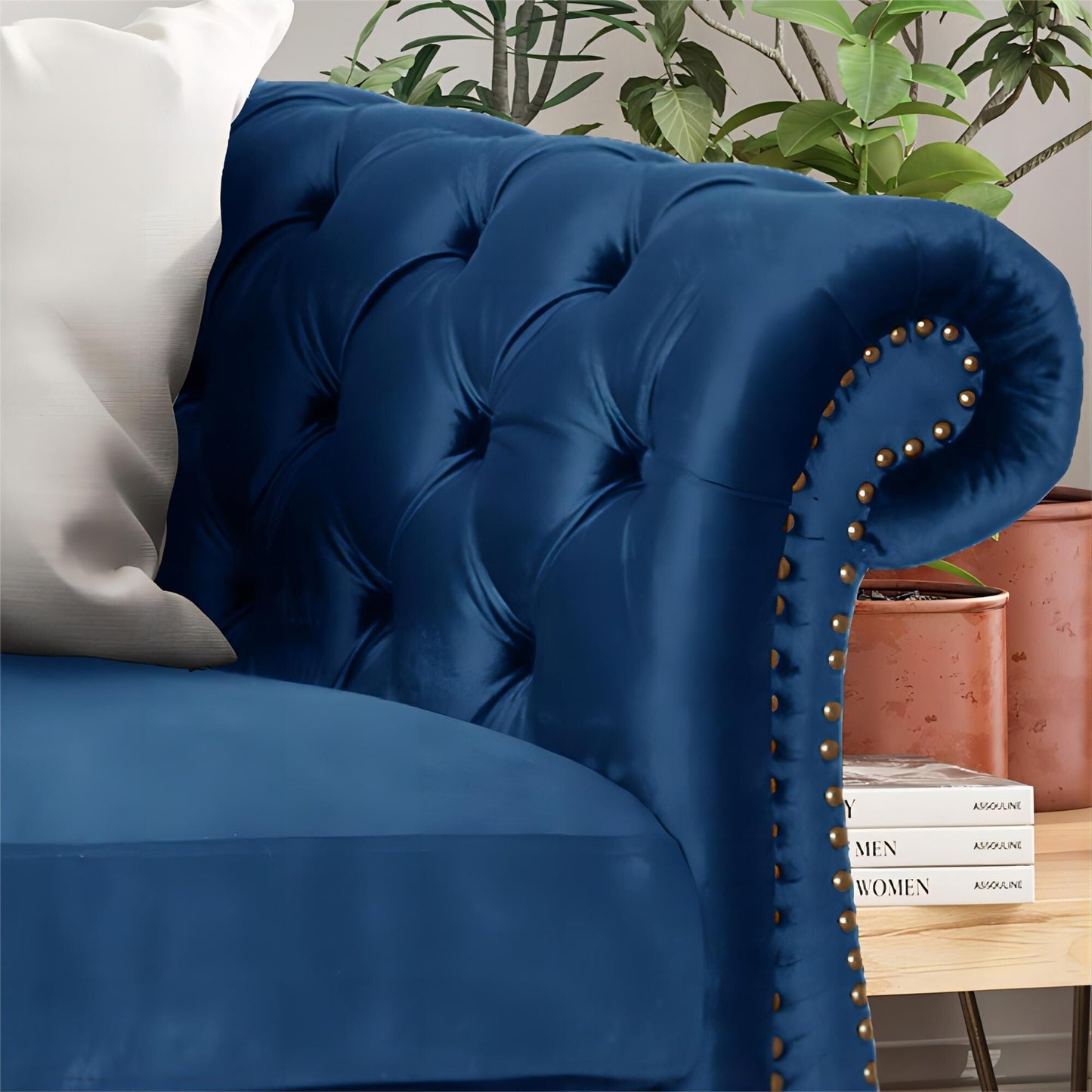 Navy Blue Chesterfield Button Tufted 3-seater Sofa with Nailheads