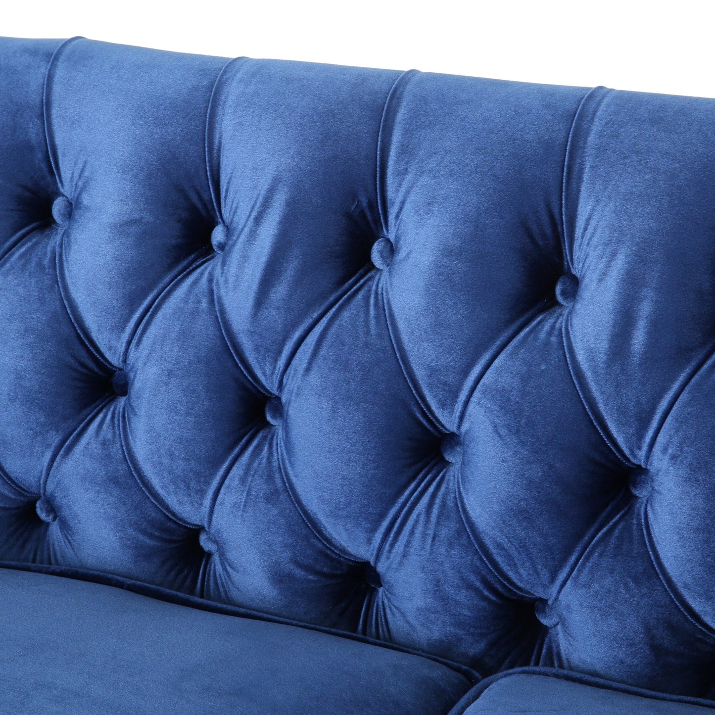 Marineblaues Loveseat-Sofa mit Knopfheftung und Holzbeinen