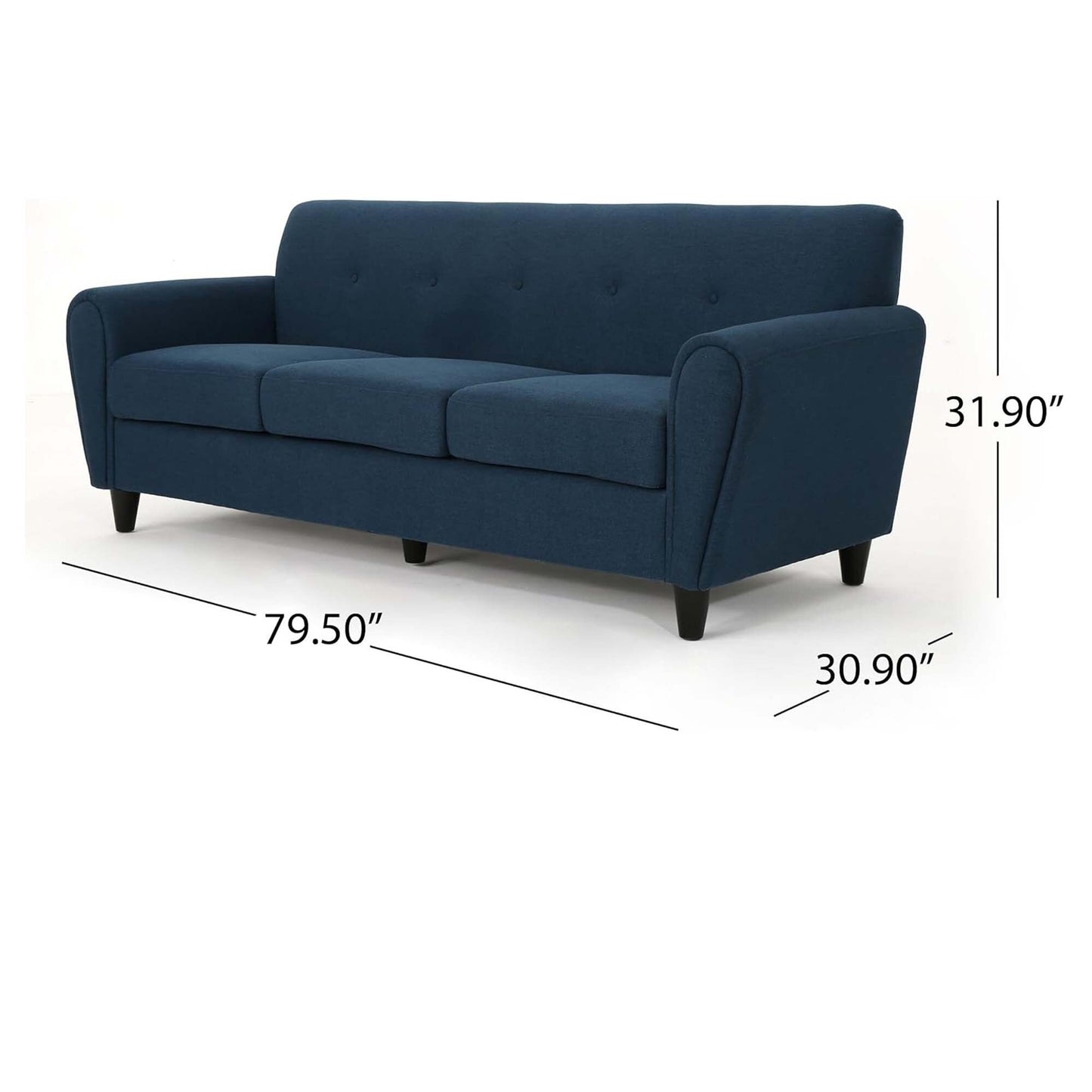 Navy Blue Modern 78.5 3-seater Sofa with Wood Legs and Plywood wooden frame for Living Room