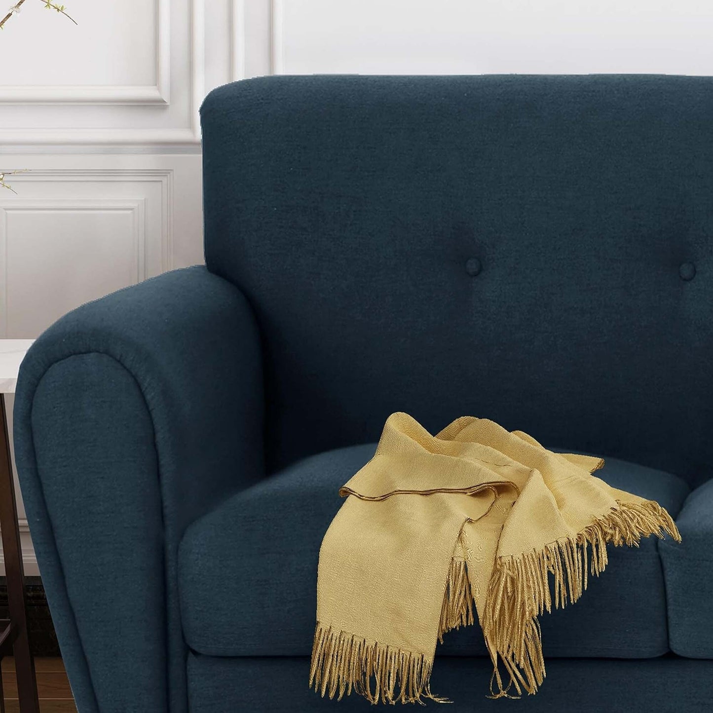 Navy Blue Modern 78.5 3-seater Sofa with Wood Legs and Plywood wooden frame for Living Room