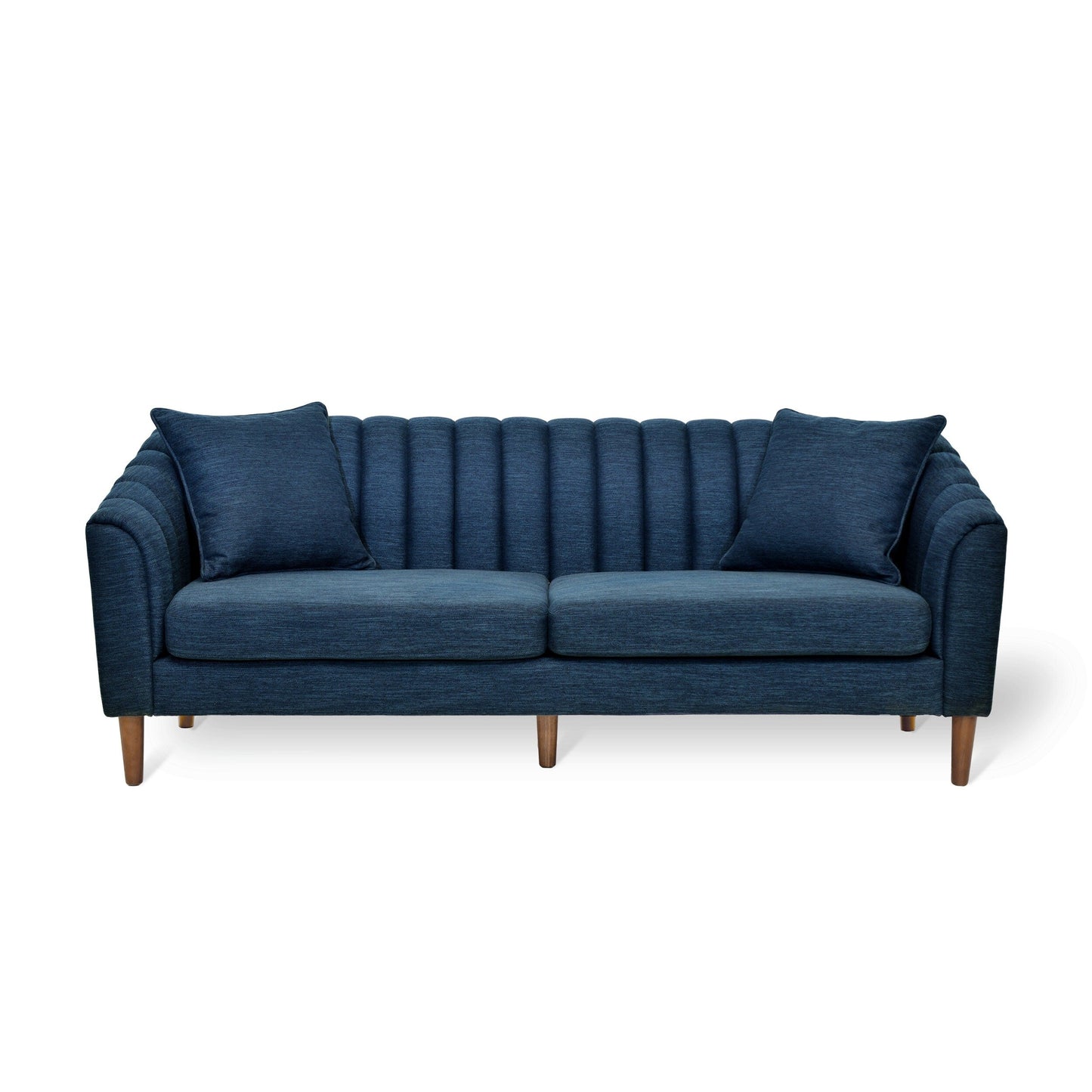 Marineblaues modernes 84,5 3-Sitzer-Sofa mit Holzbeinen und Kissen für das Wohnzimmer