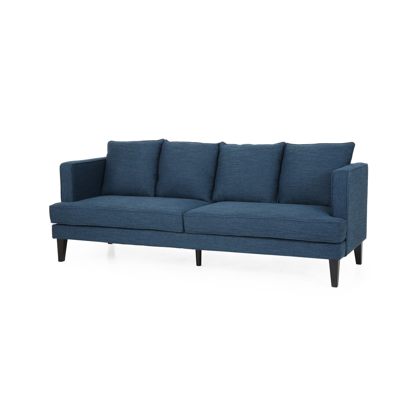 Navy Blue Modern 86 3-seater Sofa with Wood Legs and Tufted Back for Living Room
