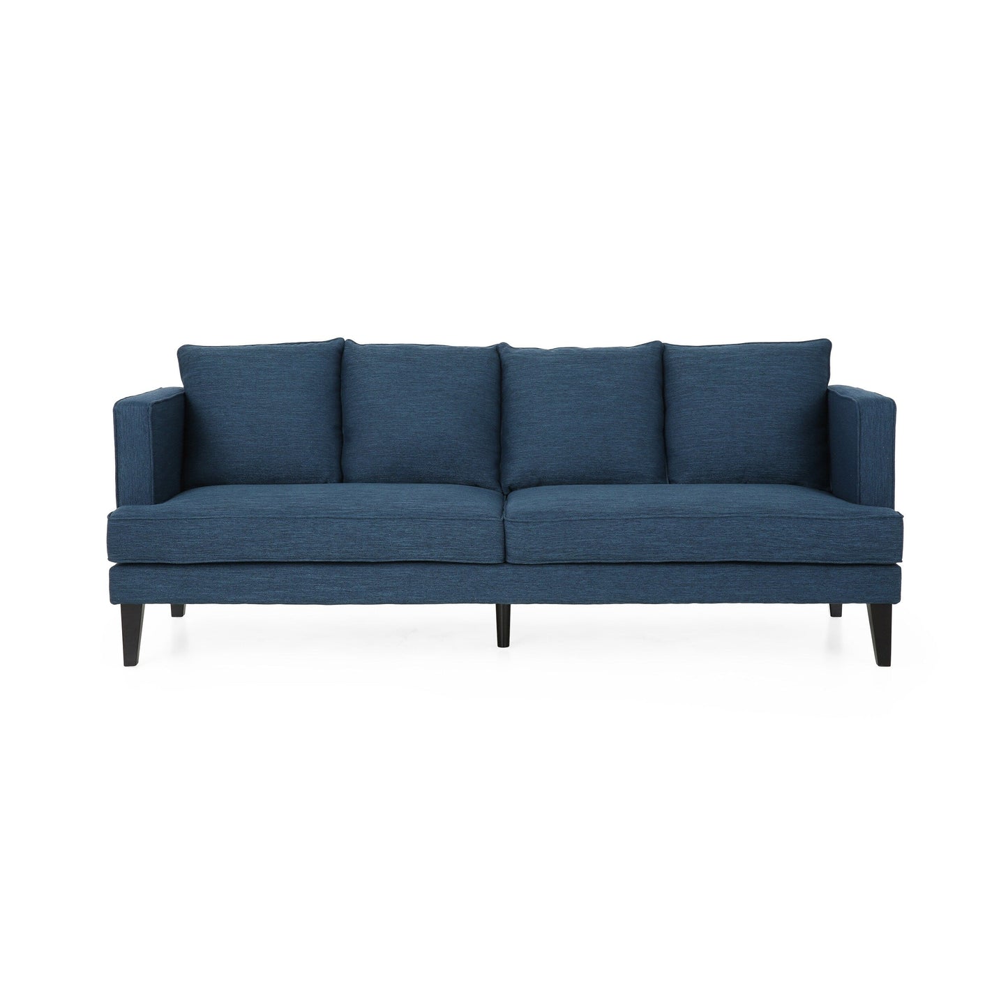 Navy Blue Modern 86 3-seater Sofa with Wood Legs and Tufted Back for Living Room