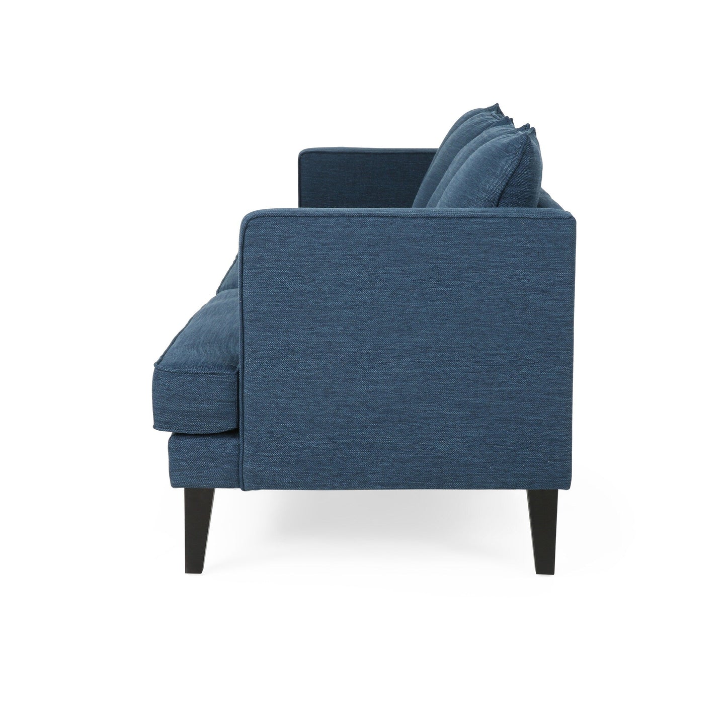 Navy Blue Modern 86 3-seater Sofa with Wood Legs and Tufted Back for Living Room