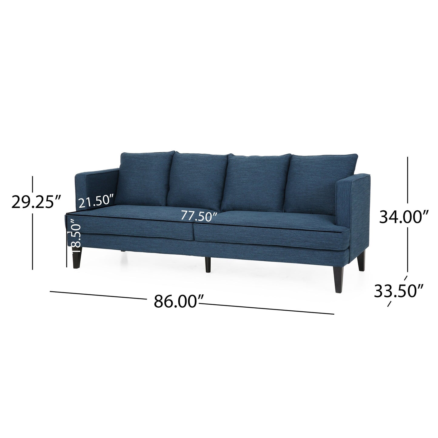 Navy Blue Modern 86 3-seater Sofa with Wood Legs and Tufted Back for Living Room