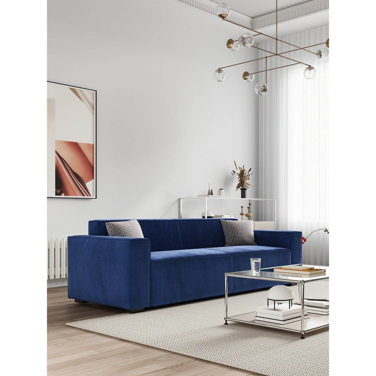 Navy Blue Modern 88.6 Chenille Loveseat Upholstered Sofa with 4 Solid Wood Legs and 2 Pillows for Living Room