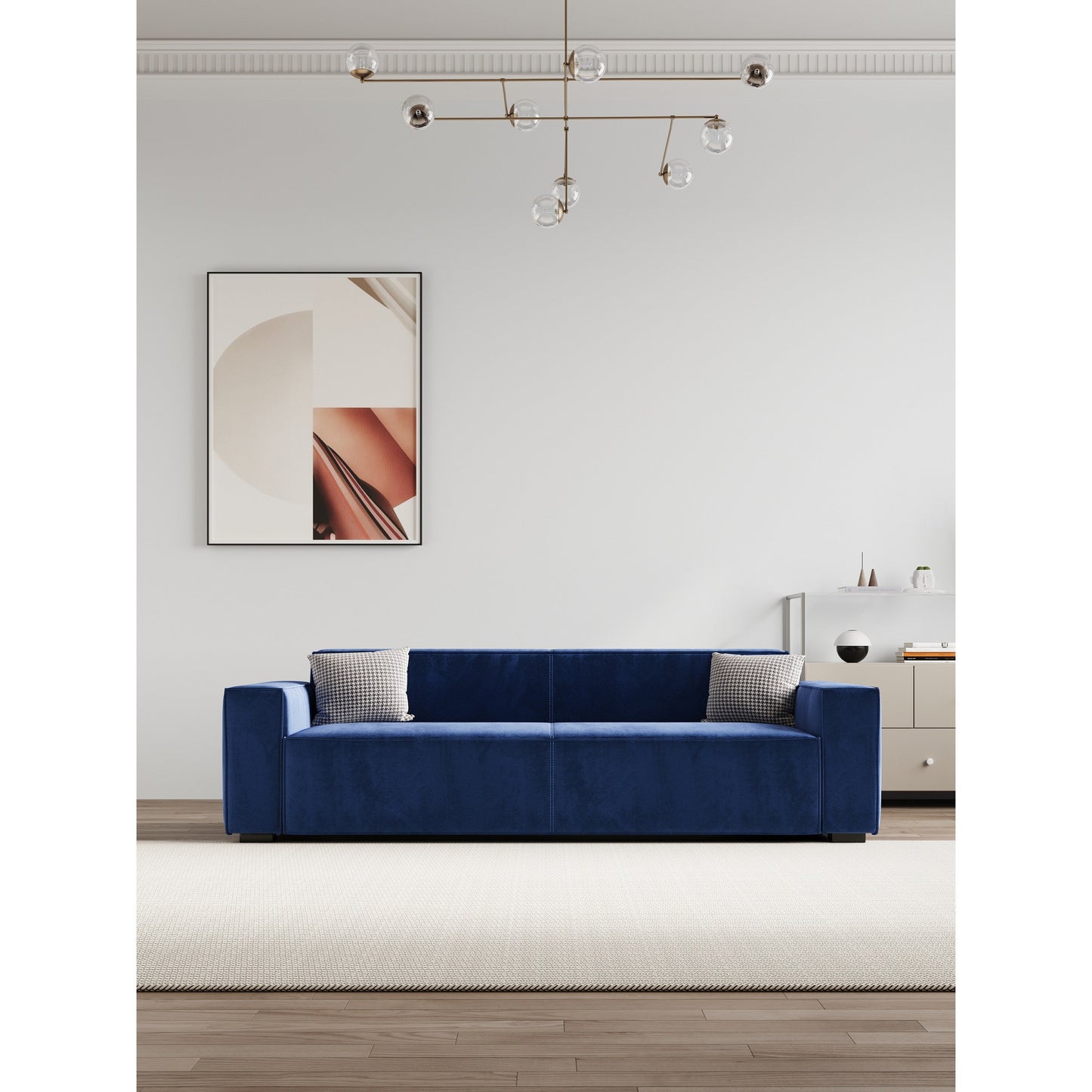 Navy Blue Modern 88.6 Chenille Loveseat Upholstered Sofa with 4 Solid Wood Legs and 2 Pillows for Living Room