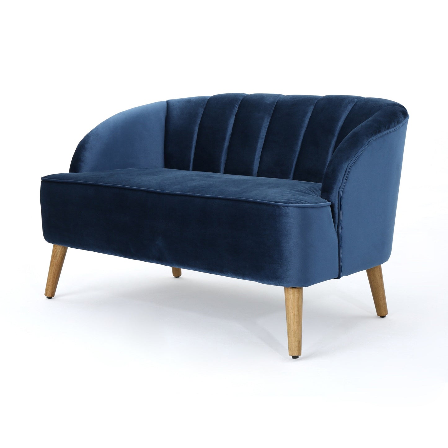 Navy Blue Velvet Loveseat Sofa with Birch Wood Frame