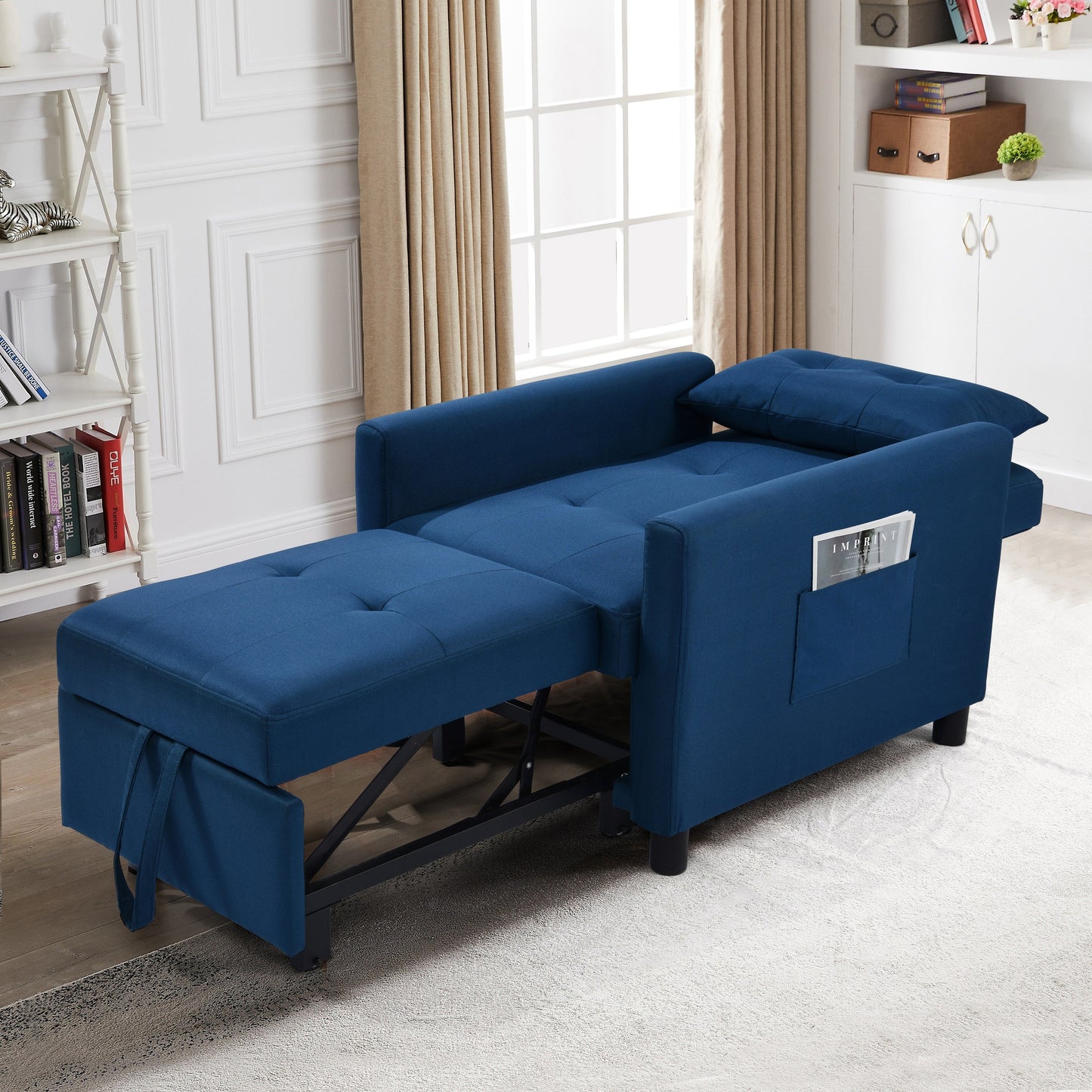Navy Modern 27.5 3 in 1 Single Convertible Sofa Bed with Adjustable Back and Pillow for Living Room