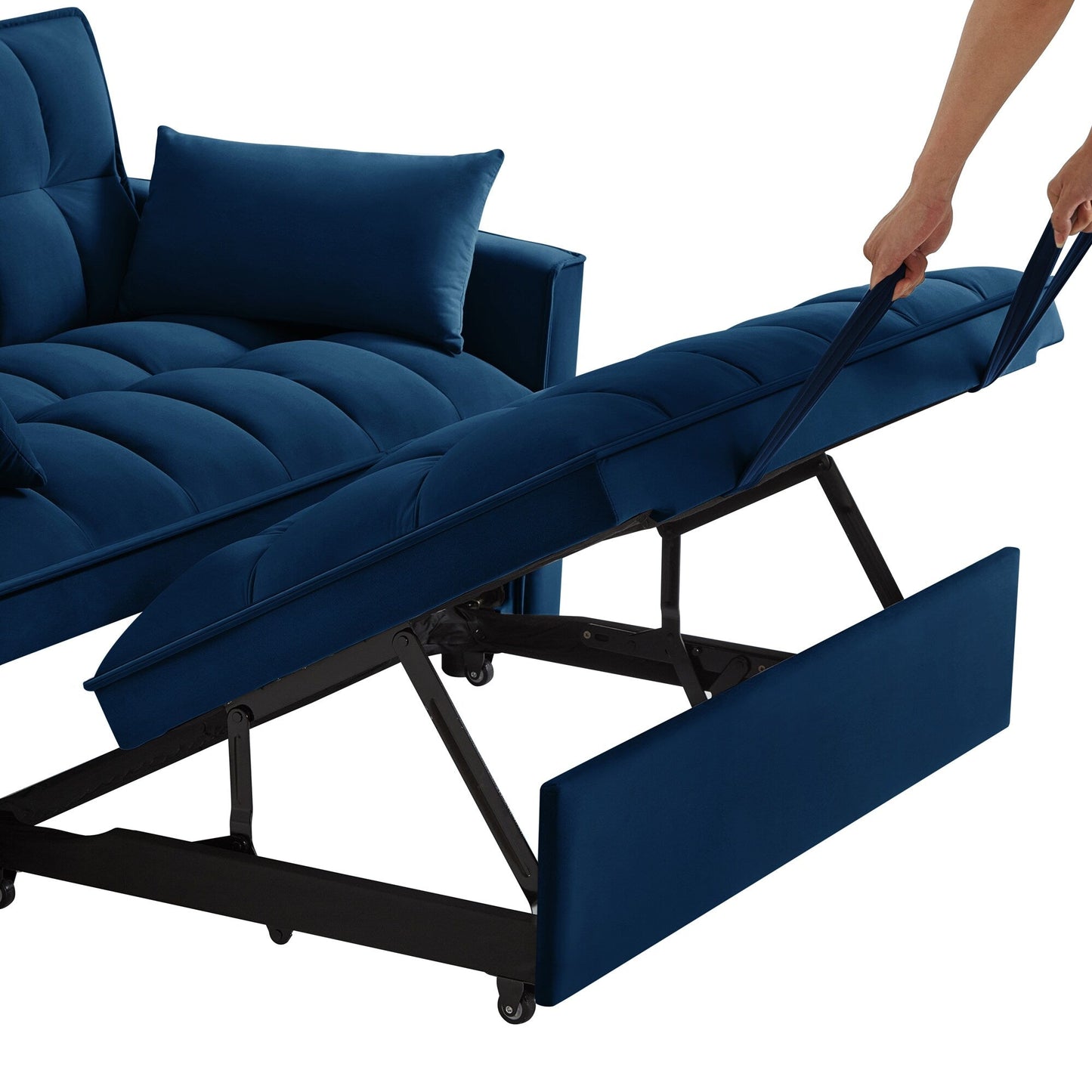Navy Modern 52.5 Velvet 4 in1 Loveseat Multi-Function Tufted Pull-Out Sofa Bed with Adjustable Backrest and Pillows