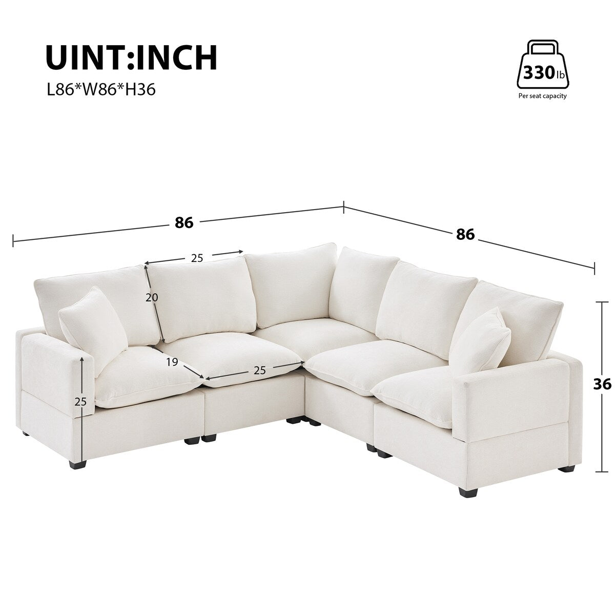 Nestfair Modern L Shape Modular Sofa 5 Seat Chenille Sectional Couch Set with 2 Pillows Included