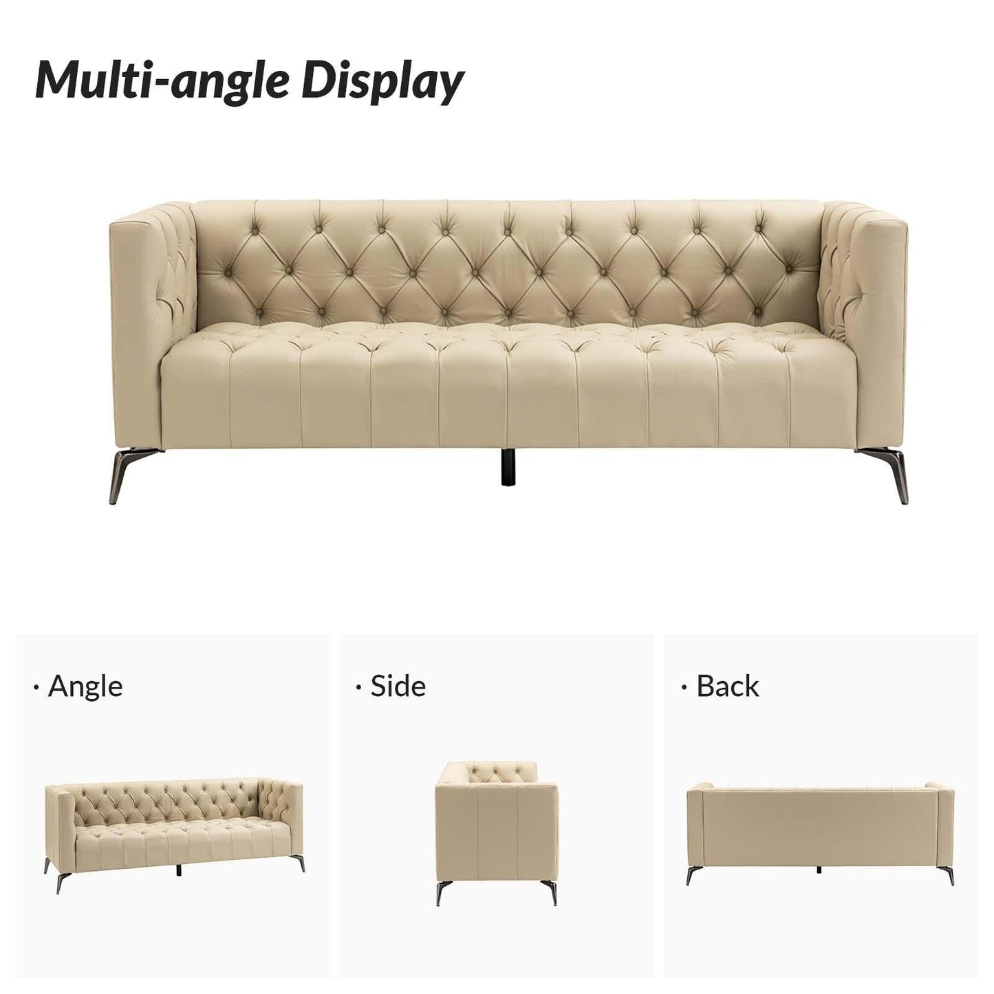 Nestor Transitional Genuine Leather Sofa with Metal Legs and Tufted Back