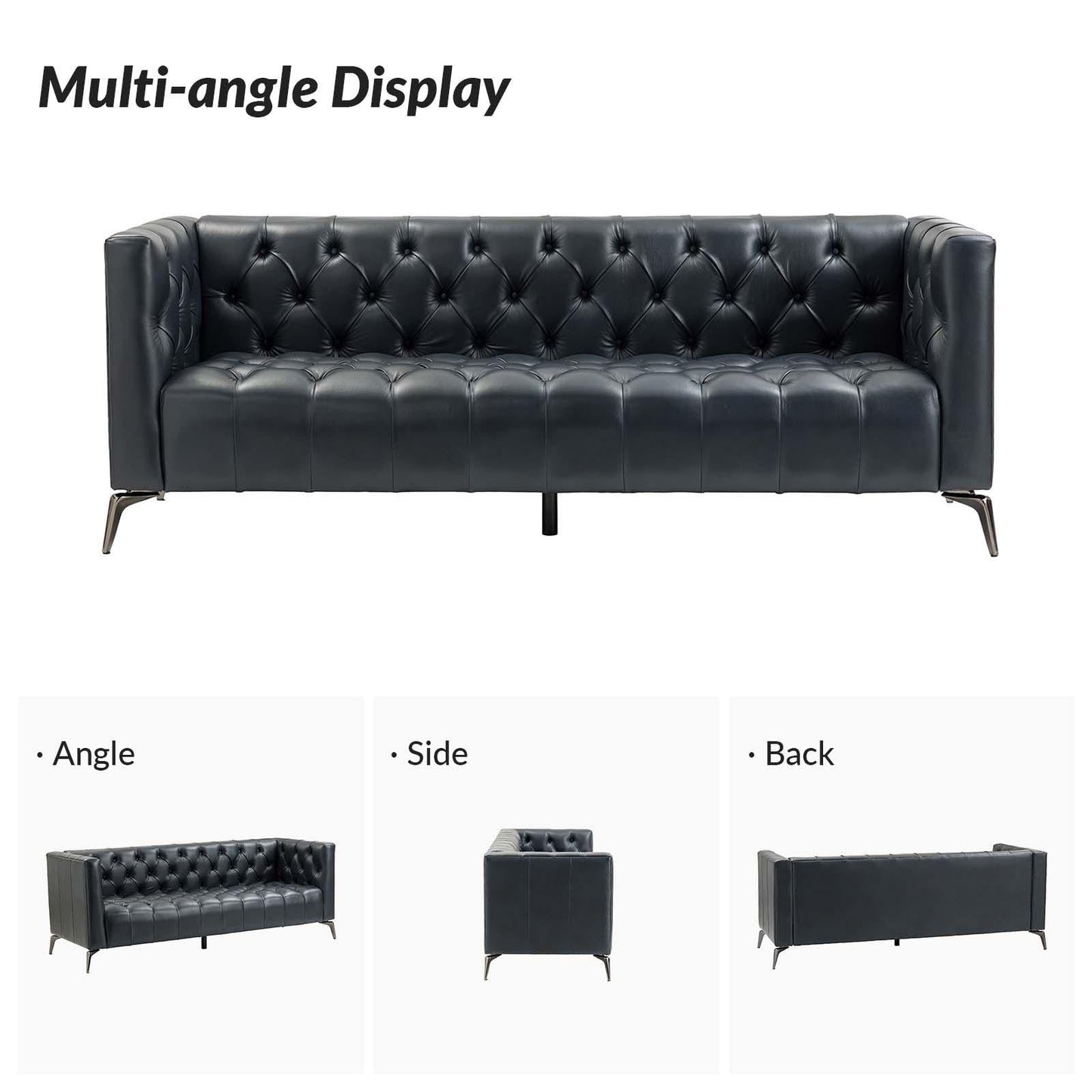 Nestor Transitional Genuine Leather Sofa with Metal Legs and Tufted Back