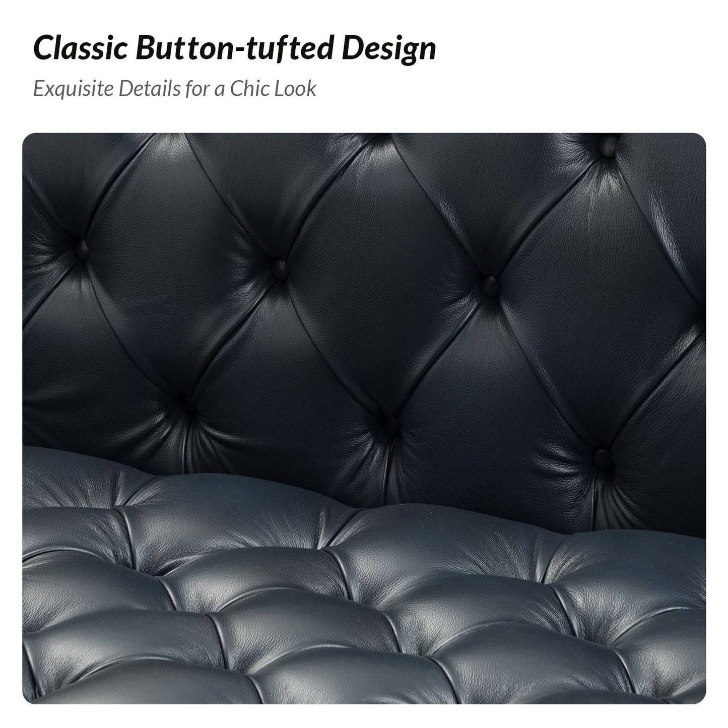 Nestor Transitional Genuine Leather Sofa with Metal Legs and Tufted Back