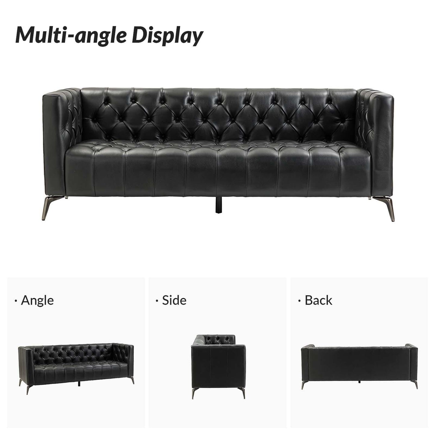 Nestor Transitional Genuine Leather Sofa with Metal Legs and Tufted Back