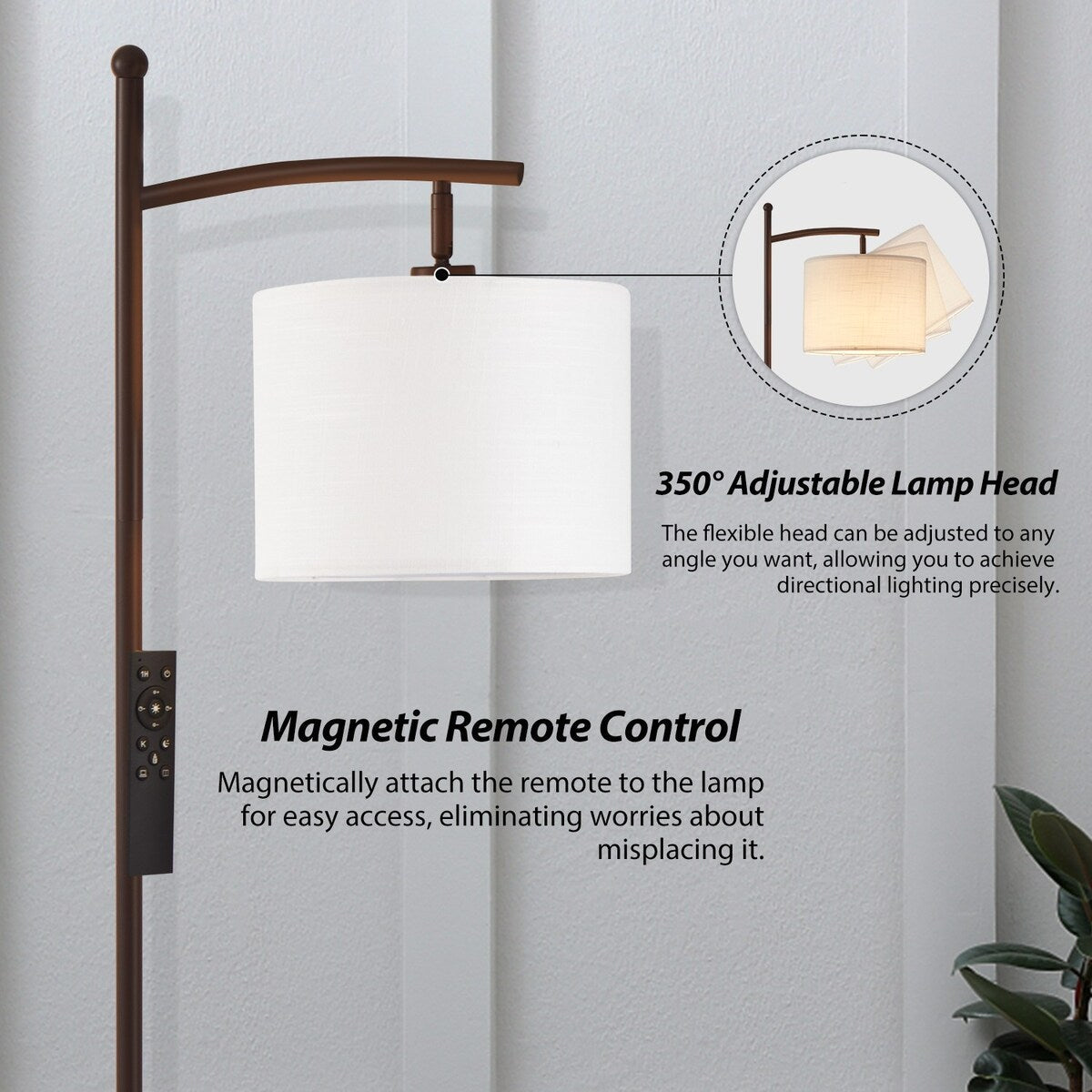 Dimmbare LED-Stehlampe „Netin 66“ mit gewölbter Form und Fernbedienung – N/A