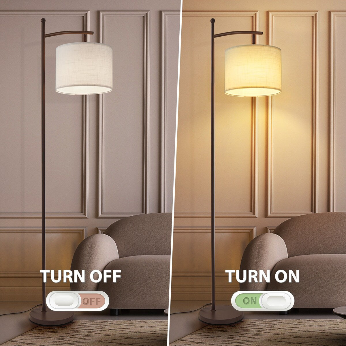 Dimmbare LED-Stehlampe „Netin 66“ mit gewölbter Form und Fernbedienung – N/A