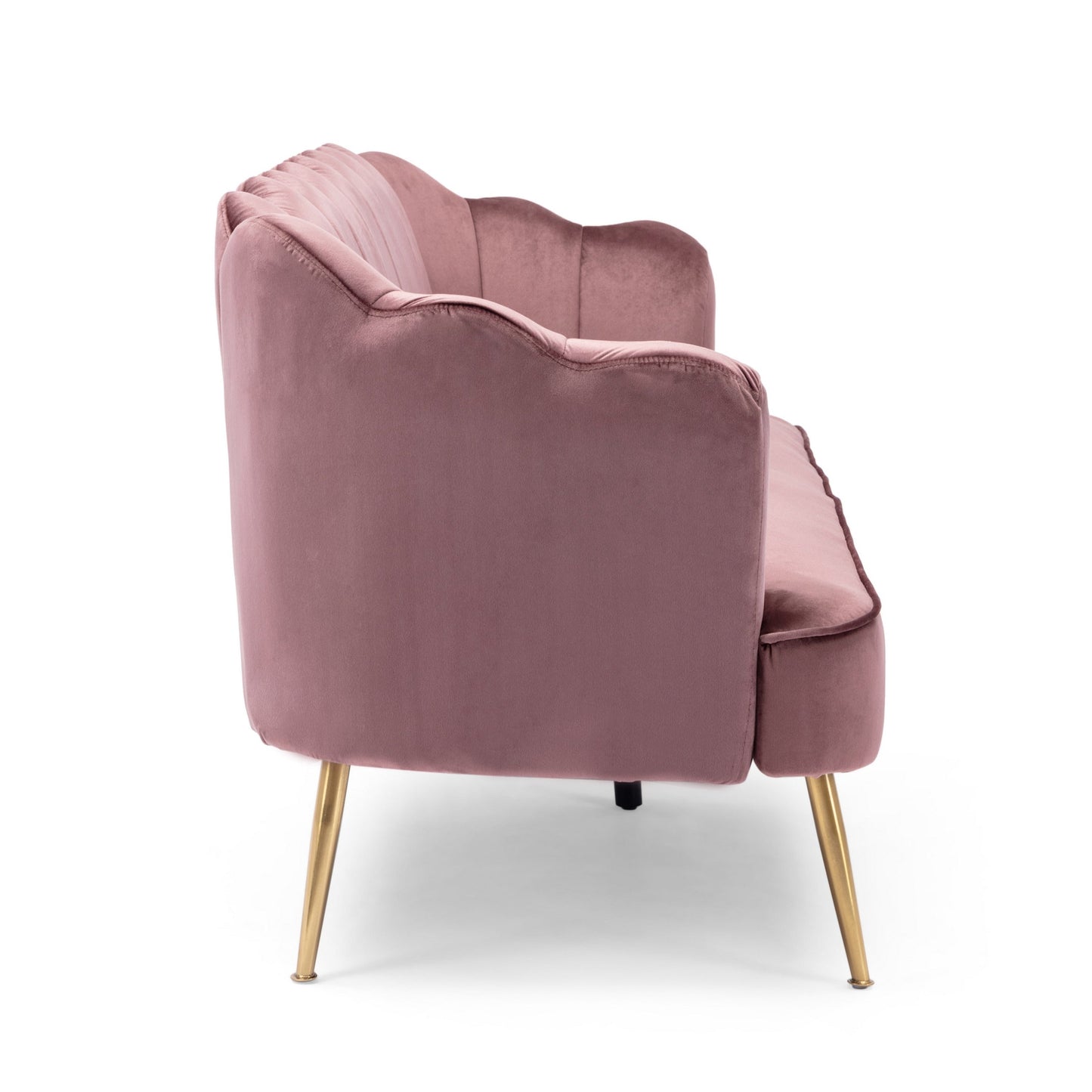 Nika Sofa, 3 Seater, Channel Stitching, 76 Inch, Blush Pink Velvet