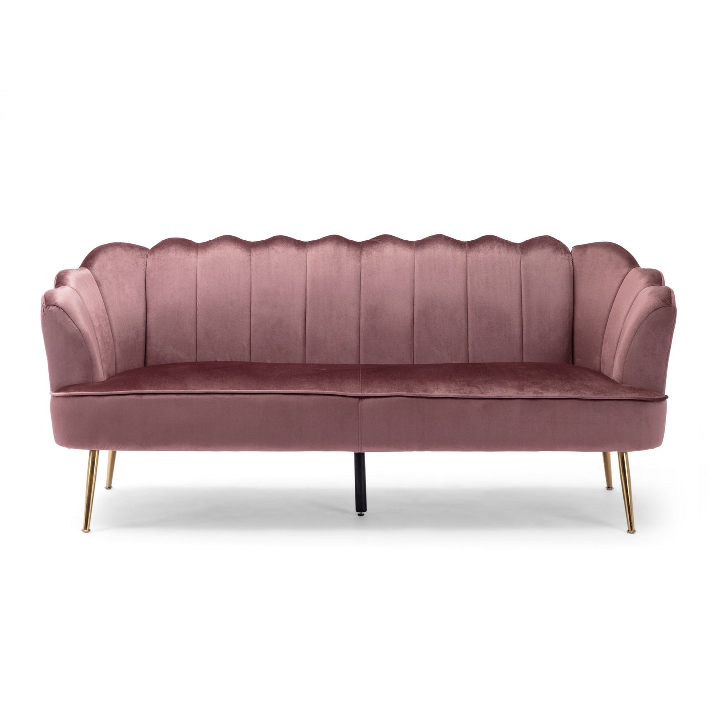 Nika Sofa, 3 Seater, Channel Stitching, 76 Inch, Blush Pink Velvet