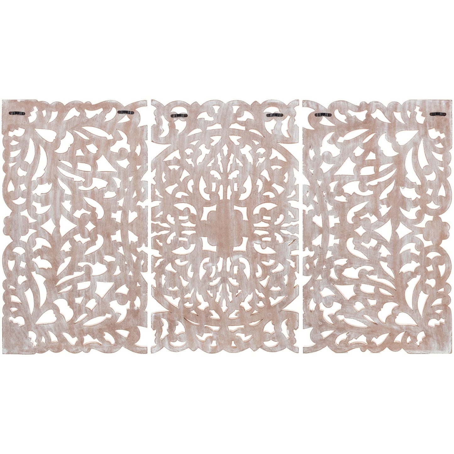 Norma Floral, handgeschnitztes Wandbild aus Naturholz, 122 x 71 cm, 3-teilig