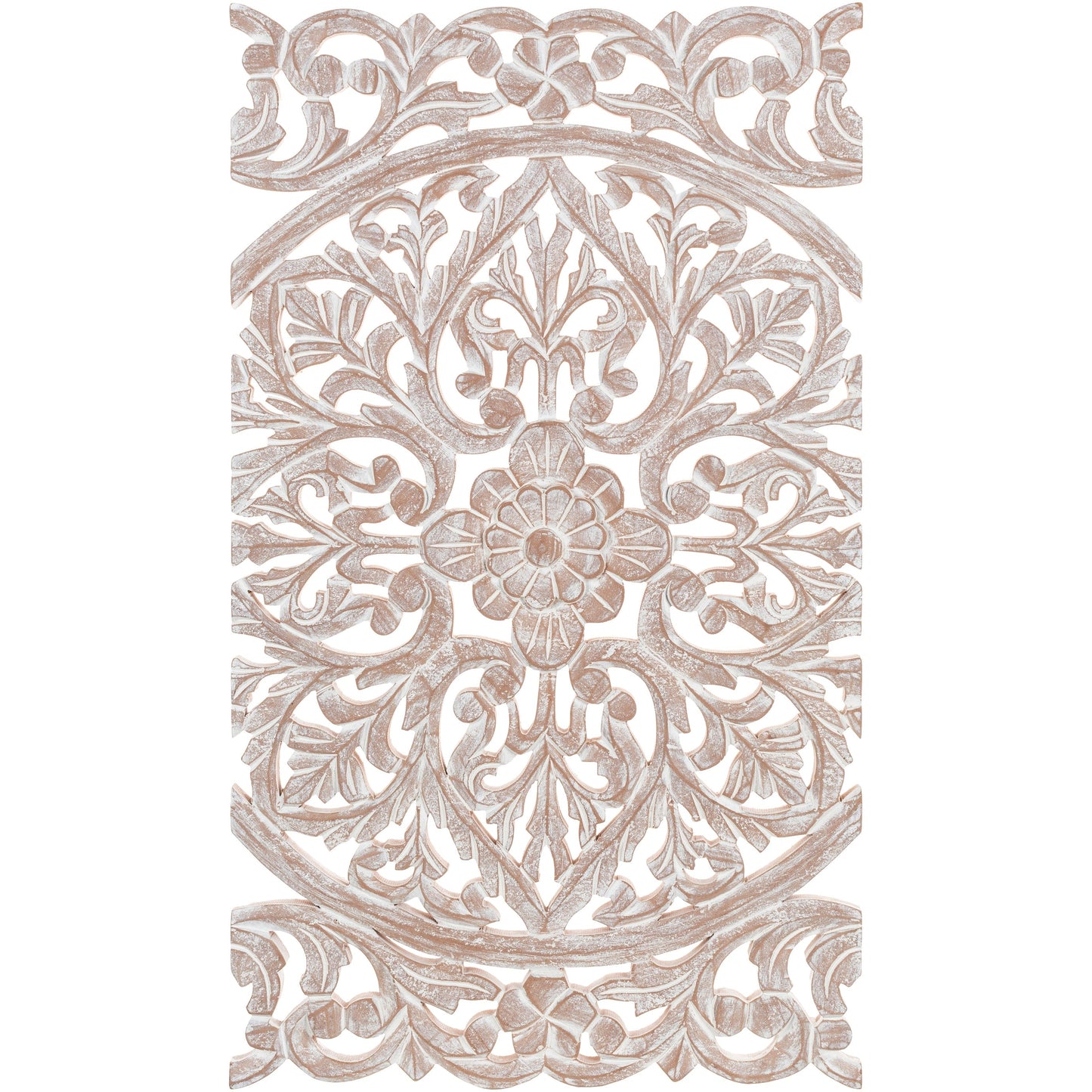 Norma Floral, handgeschnitztes Wandbild aus Naturholz, 122 x 71 cm, 3-teilig