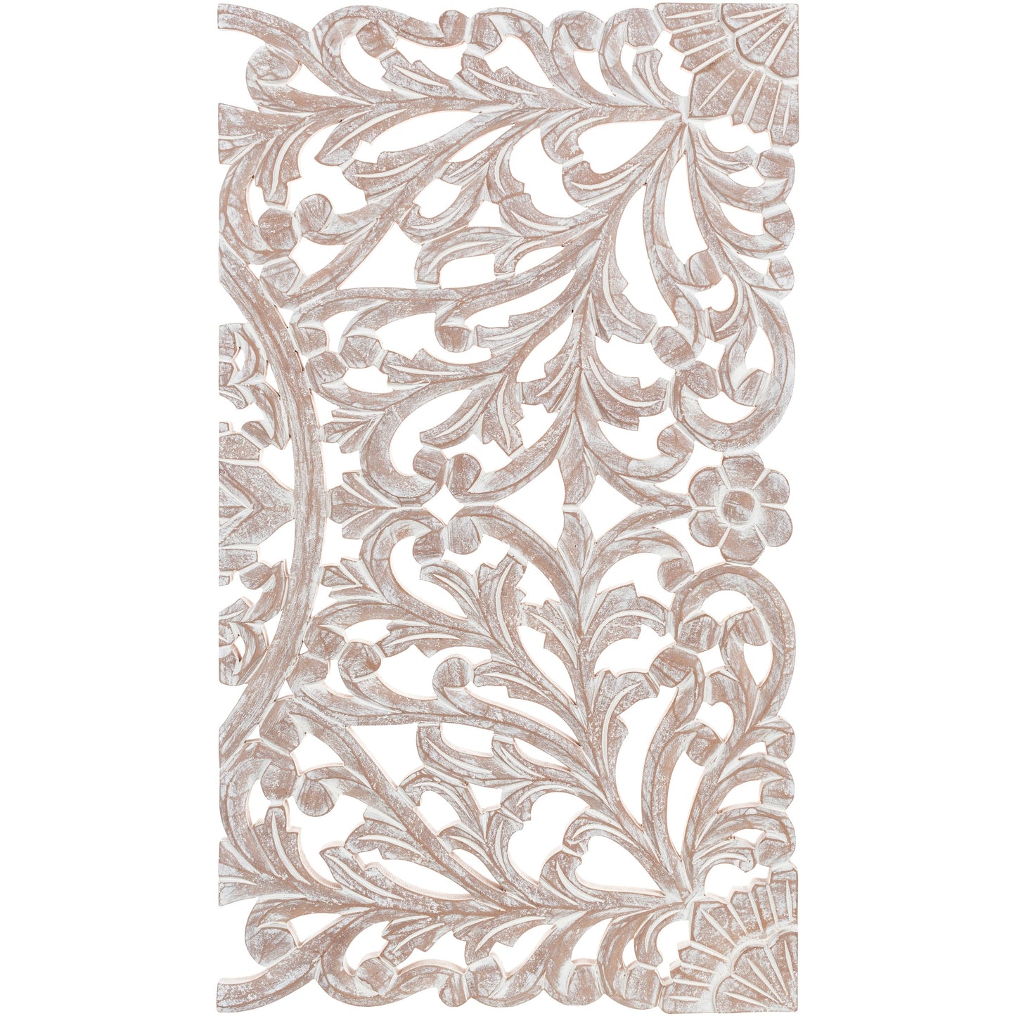 Norma Floral, handgeschnitztes Wandbild aus Naturholz, 122 x 71 cm, 3-teilig