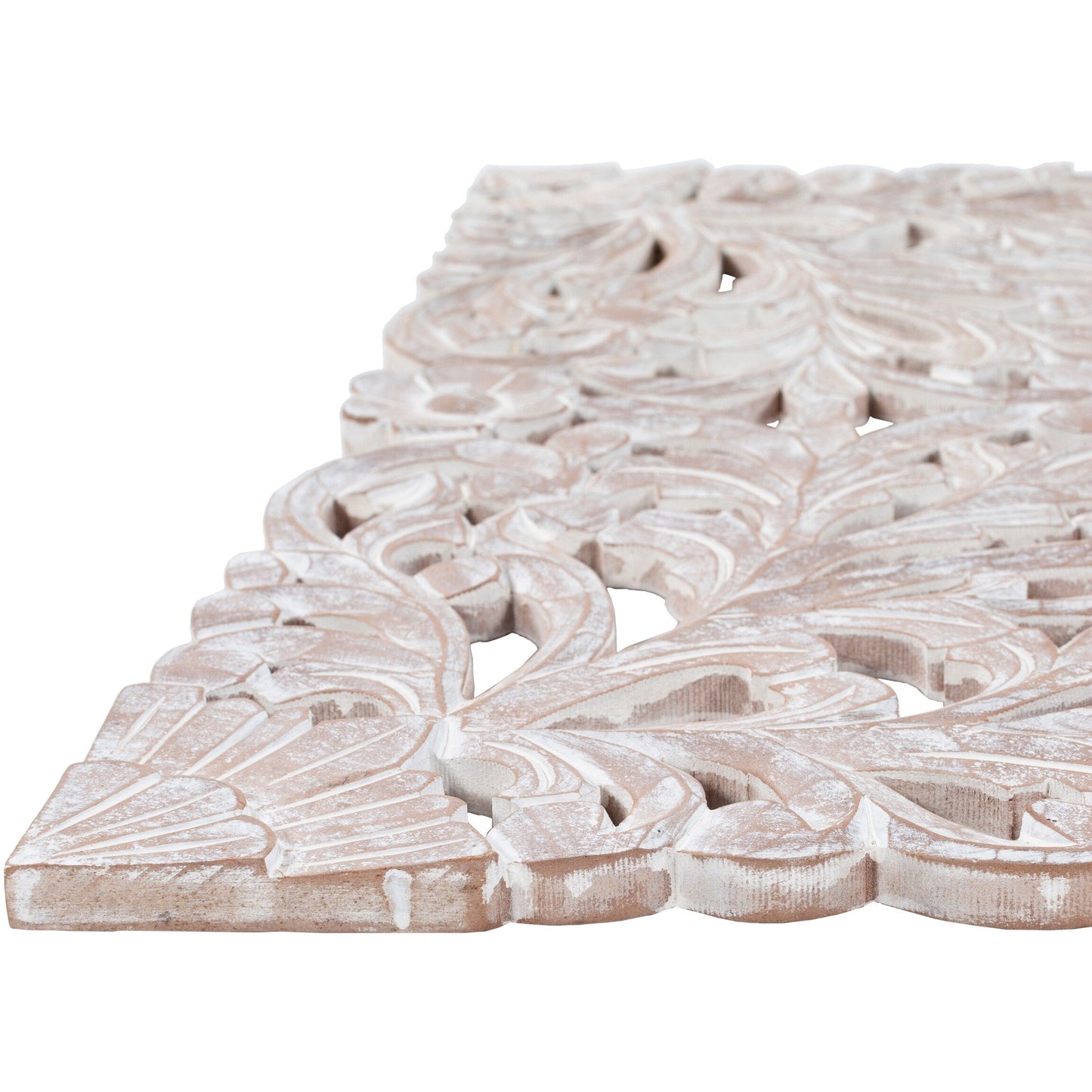 Norma Floral, handgeschnitztes Wandbild aus Naturholz, 122 x 71 cm, 3-teilig