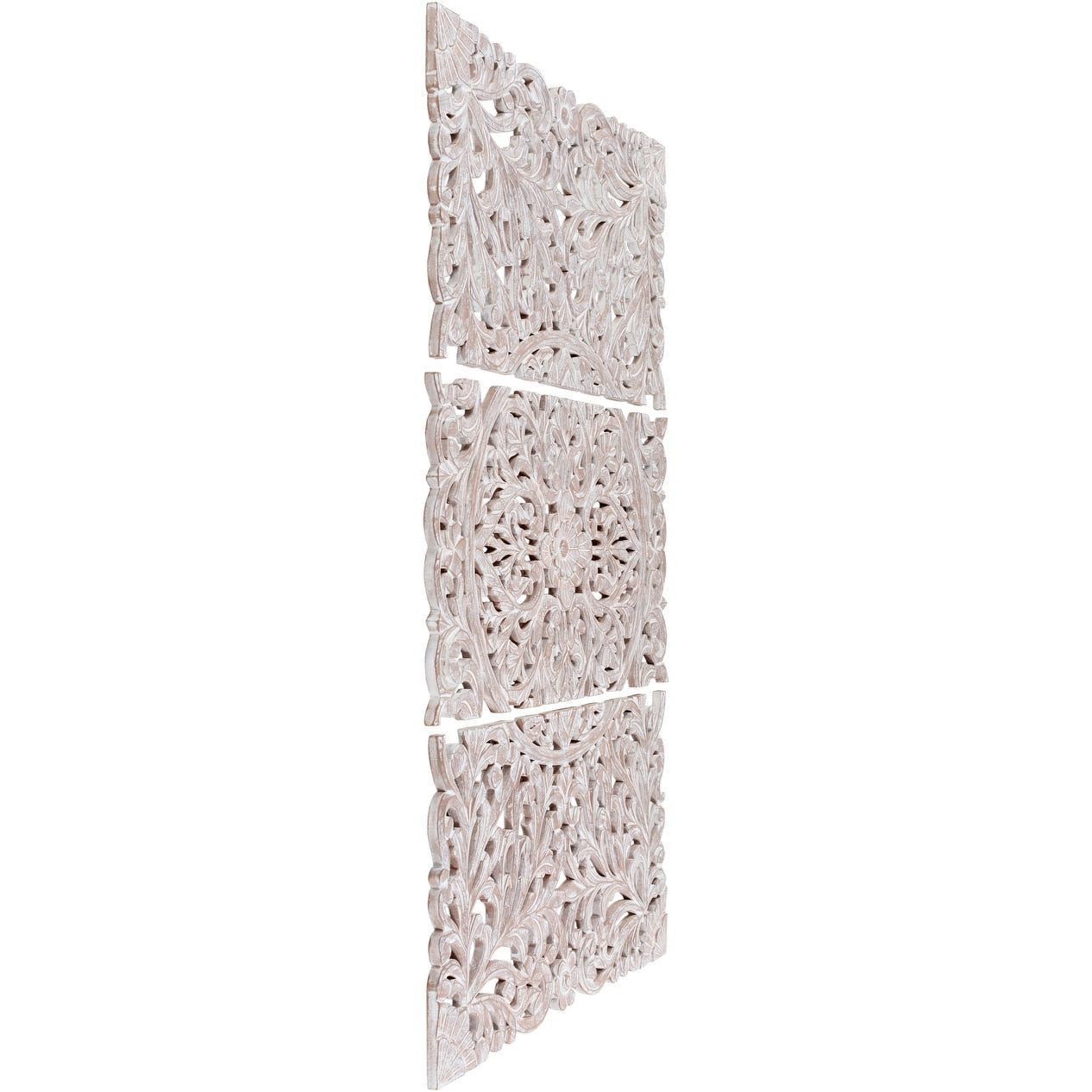 Norma Floral, handgeschnitztes Wandbild aus Naturholz, 122 x 71 cm, 3-teilig