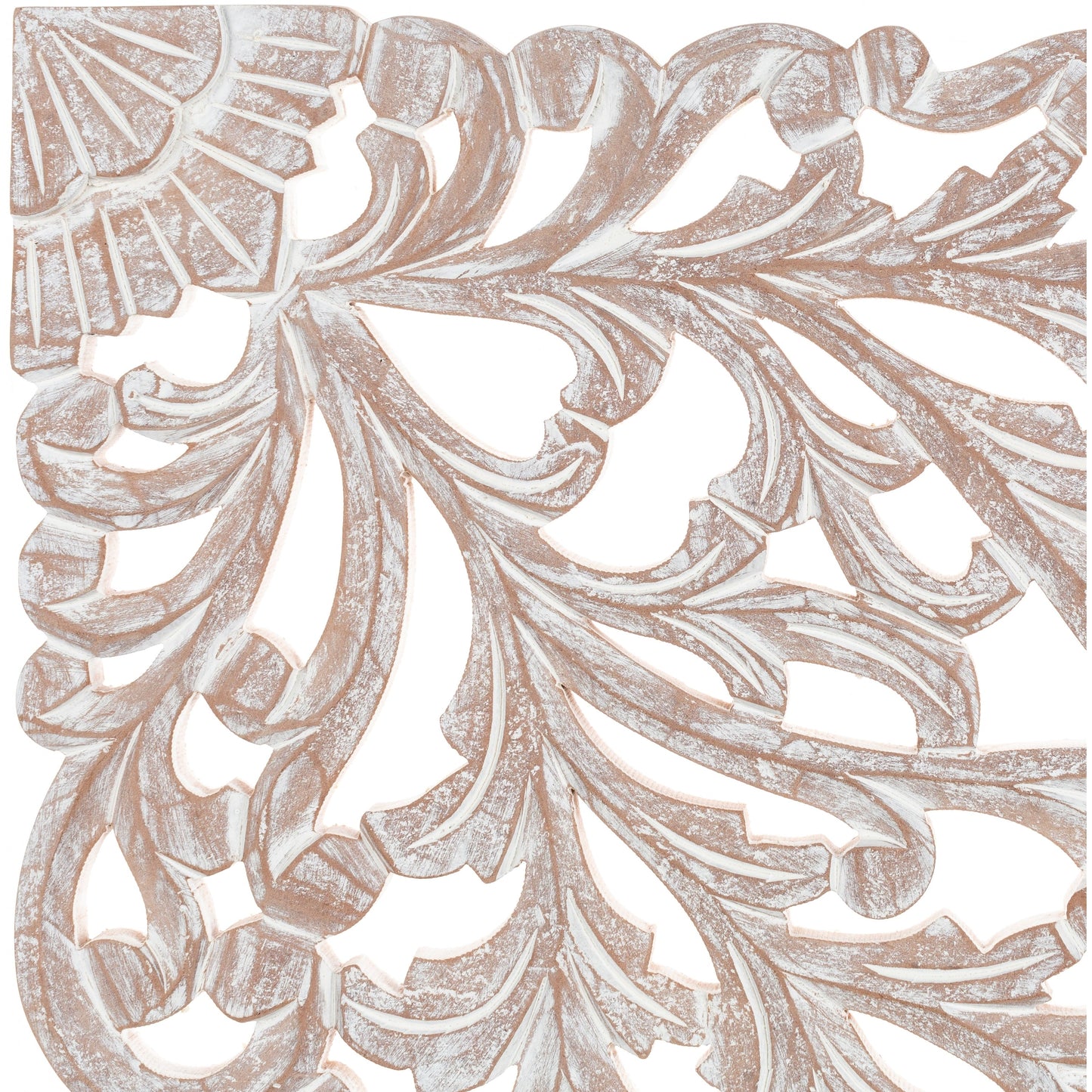 Norma Floral, handgeschnitztes Wandbild aus Naturholz, 122 x 71 cm, 3-teilig