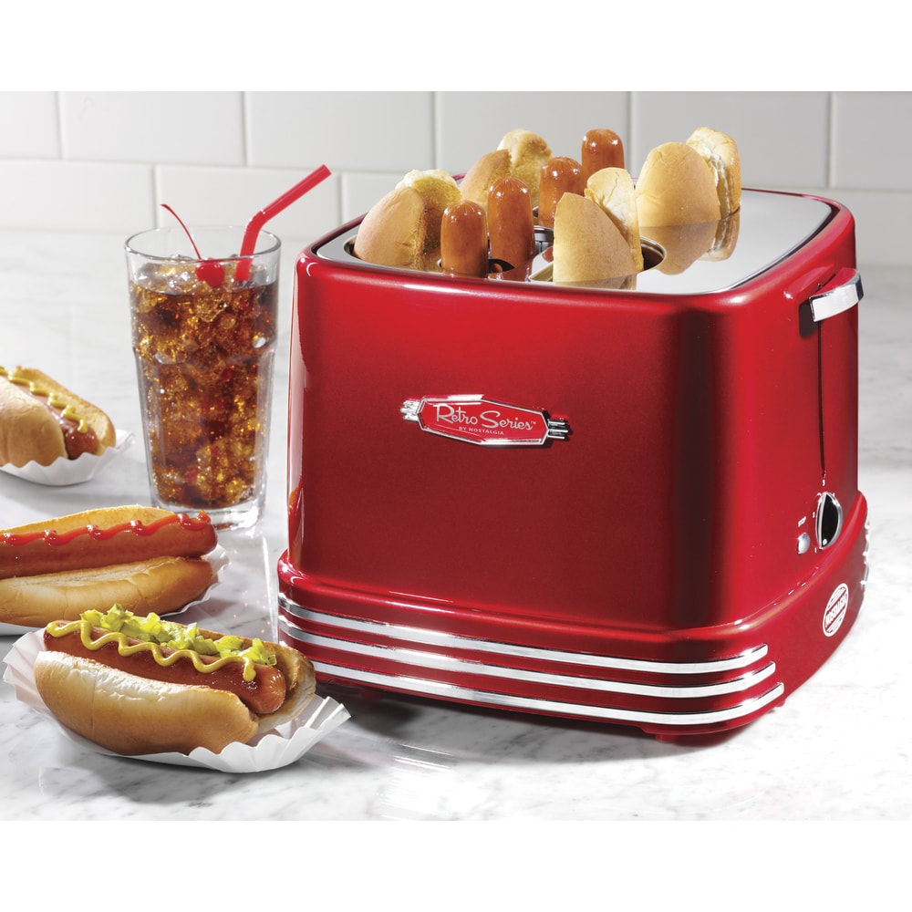 Nostalgia RHDT800RETRORED Retro Series 4-Schlitz-Pop-Up-Hot-Dog-Toaster