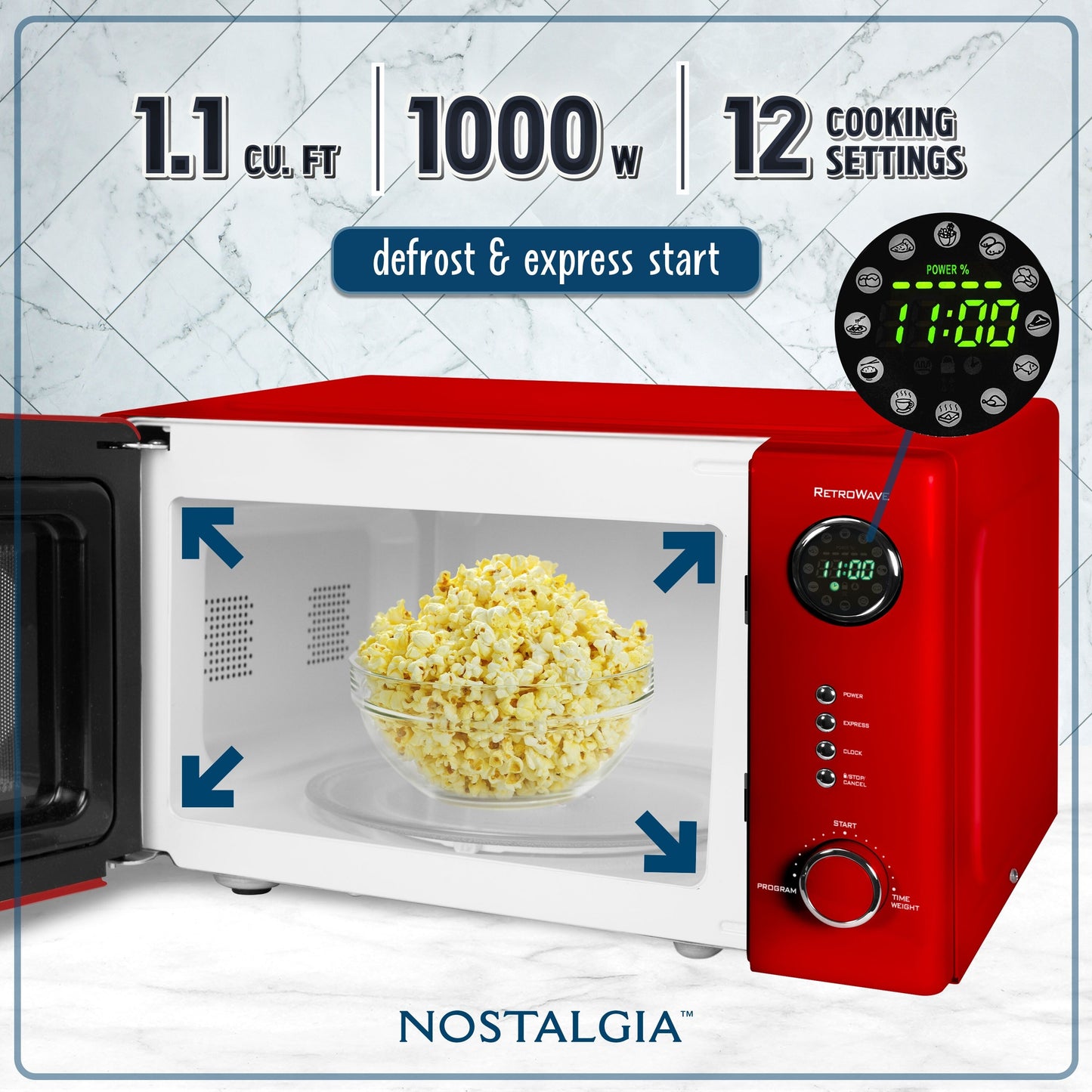 Nostalgie-Retro-Tischmikrowelle 1,1 Kubikfuß & 1000 Watt