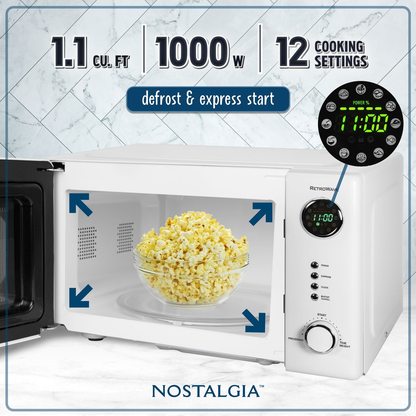 Nostalgie-Retro-Tischmikrowelle 1,1 Kubikfuß & 1000 Watt