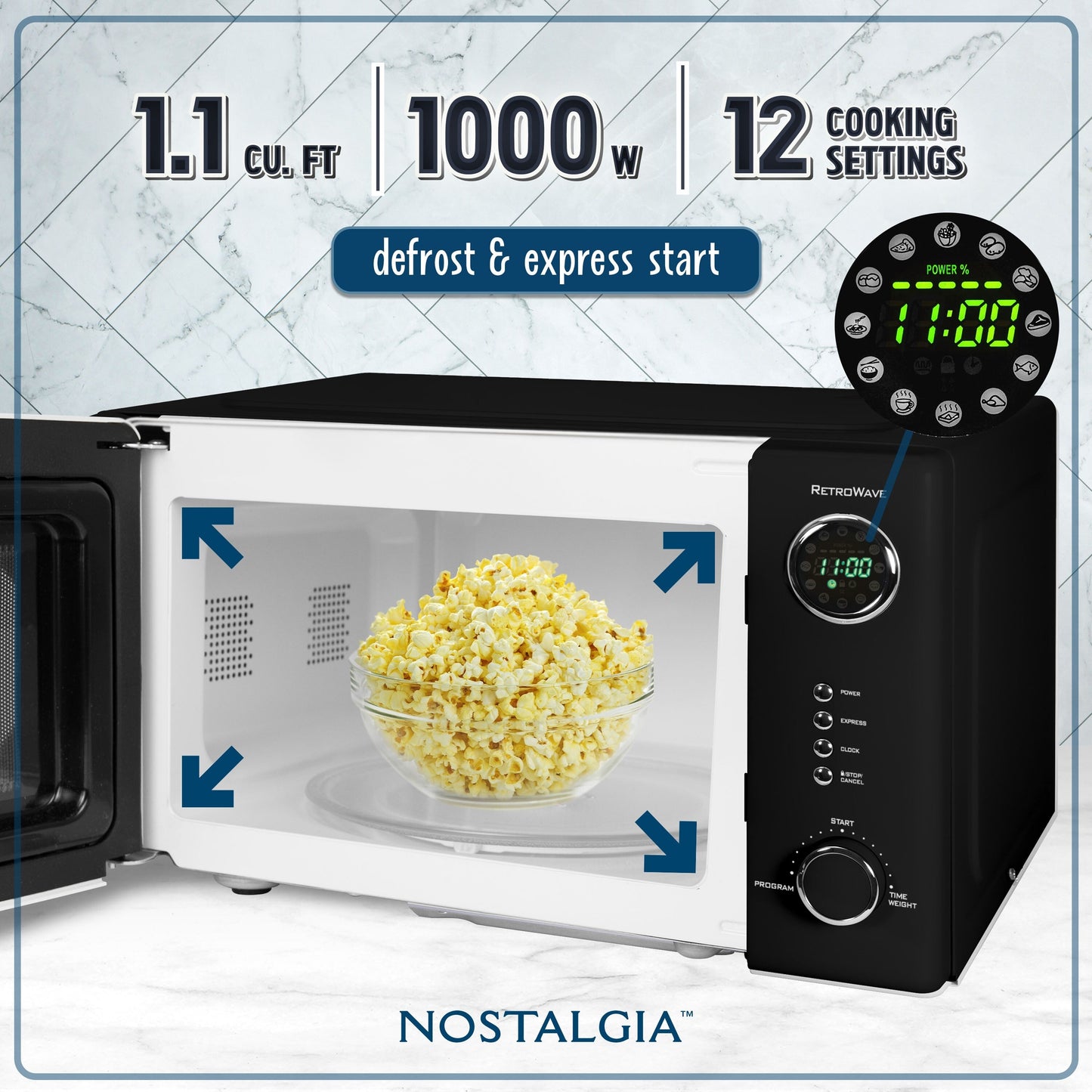 Nostalgie-Retro-Tischmikrowelle 1,1 Kubikfuß & 1000 Watt