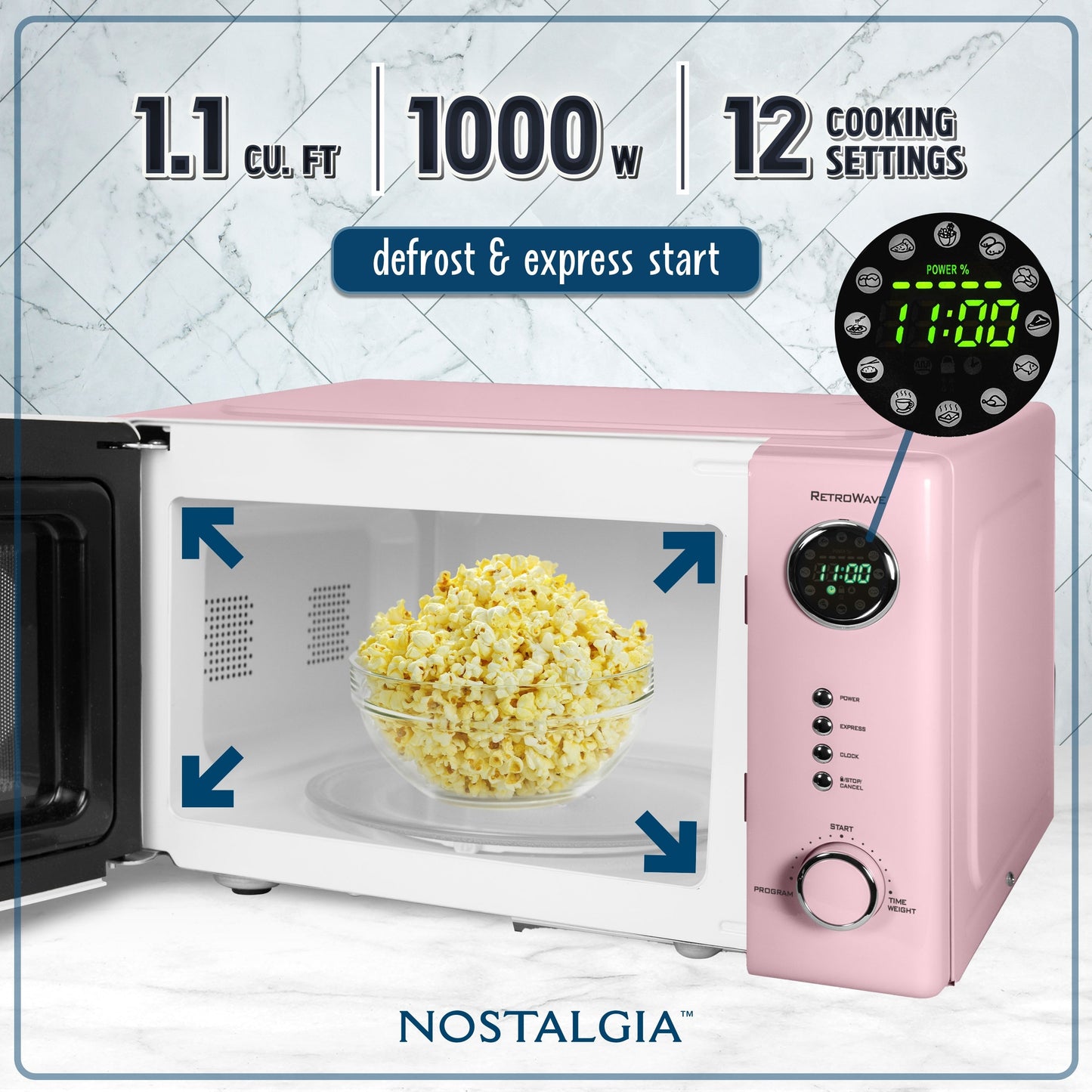 Nostalgie-Retro-Tischmikrowelle 1,1 Kubikfuß & 1000 Watt