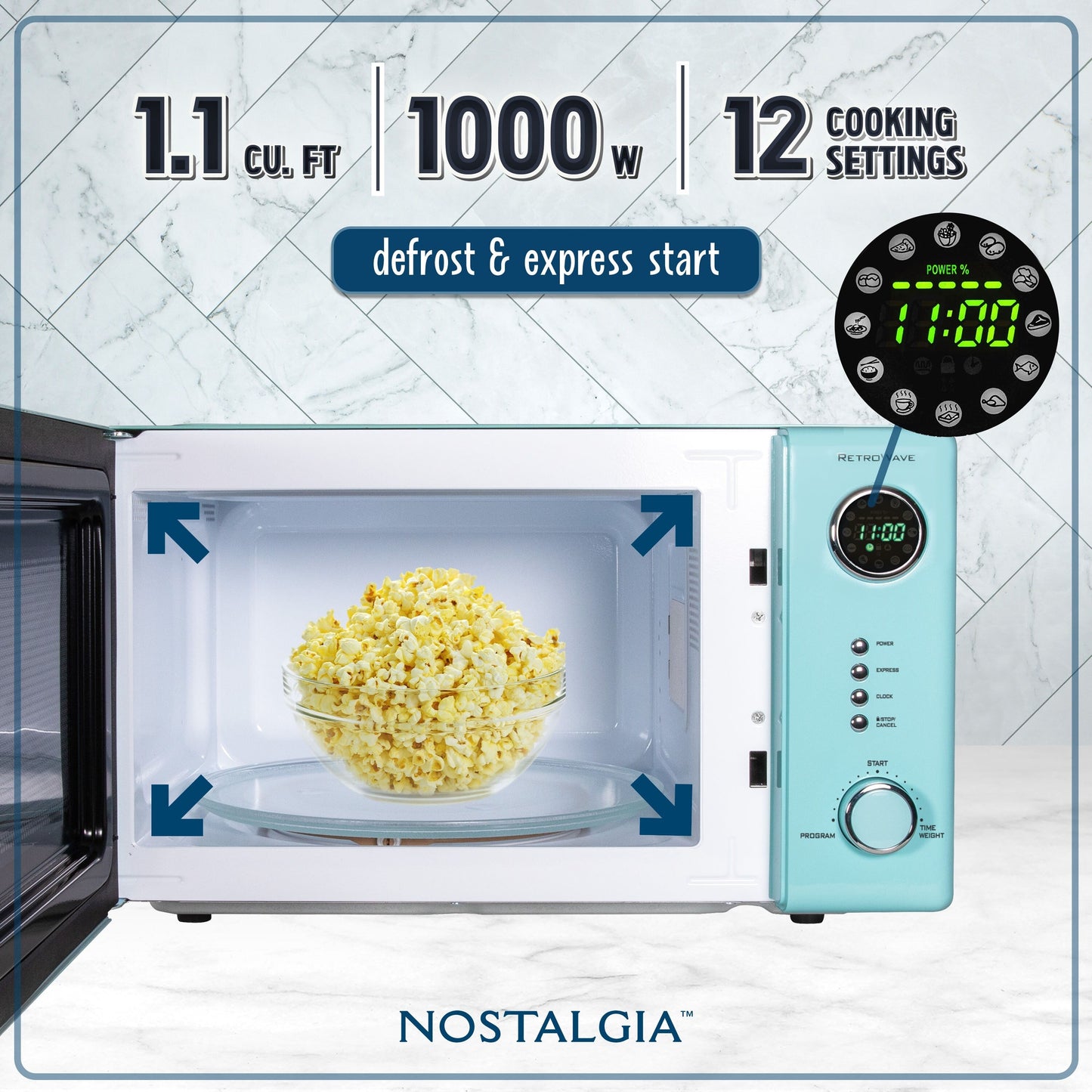 Nostalgie-Retro-Tischmikrowelle 1,1 Kubikfuß & 1000 Watt