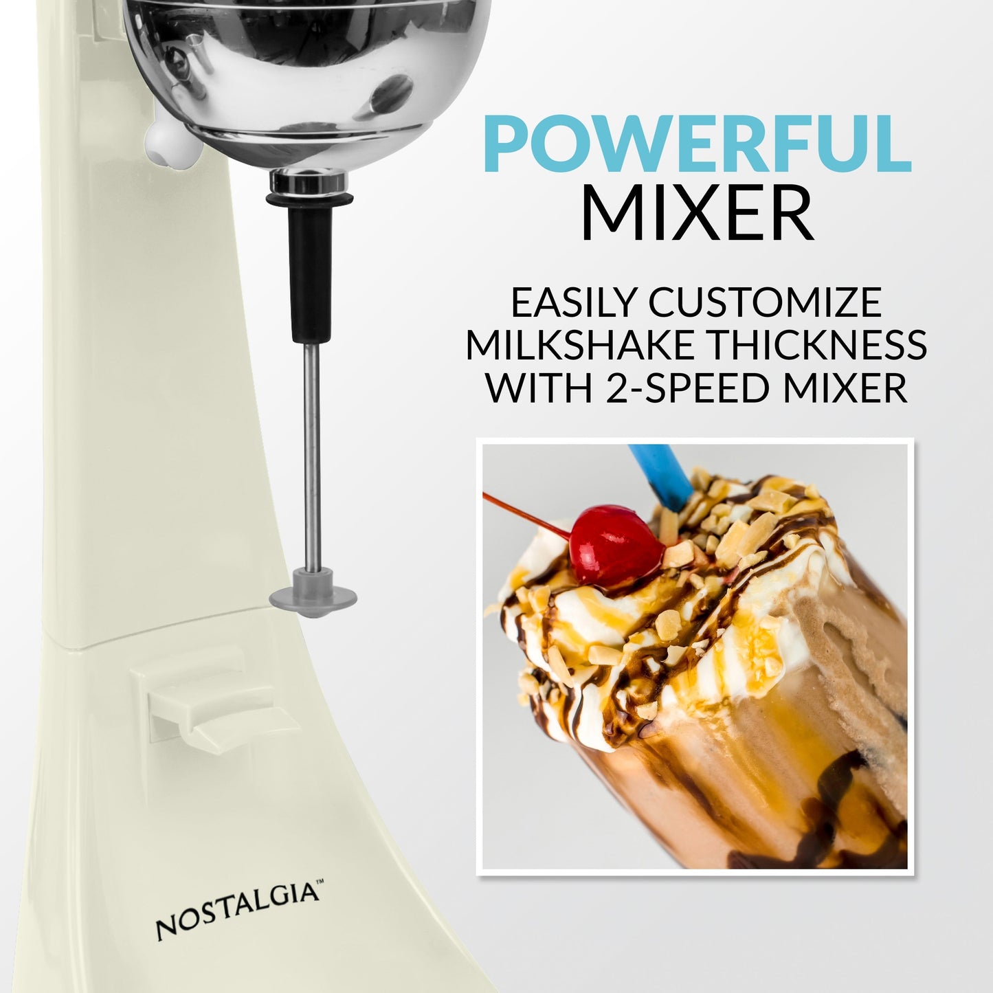 Nostalgia Elektrischer Milchshake-Maker und Getränkemixer mit zwei Geschwindigkeiten