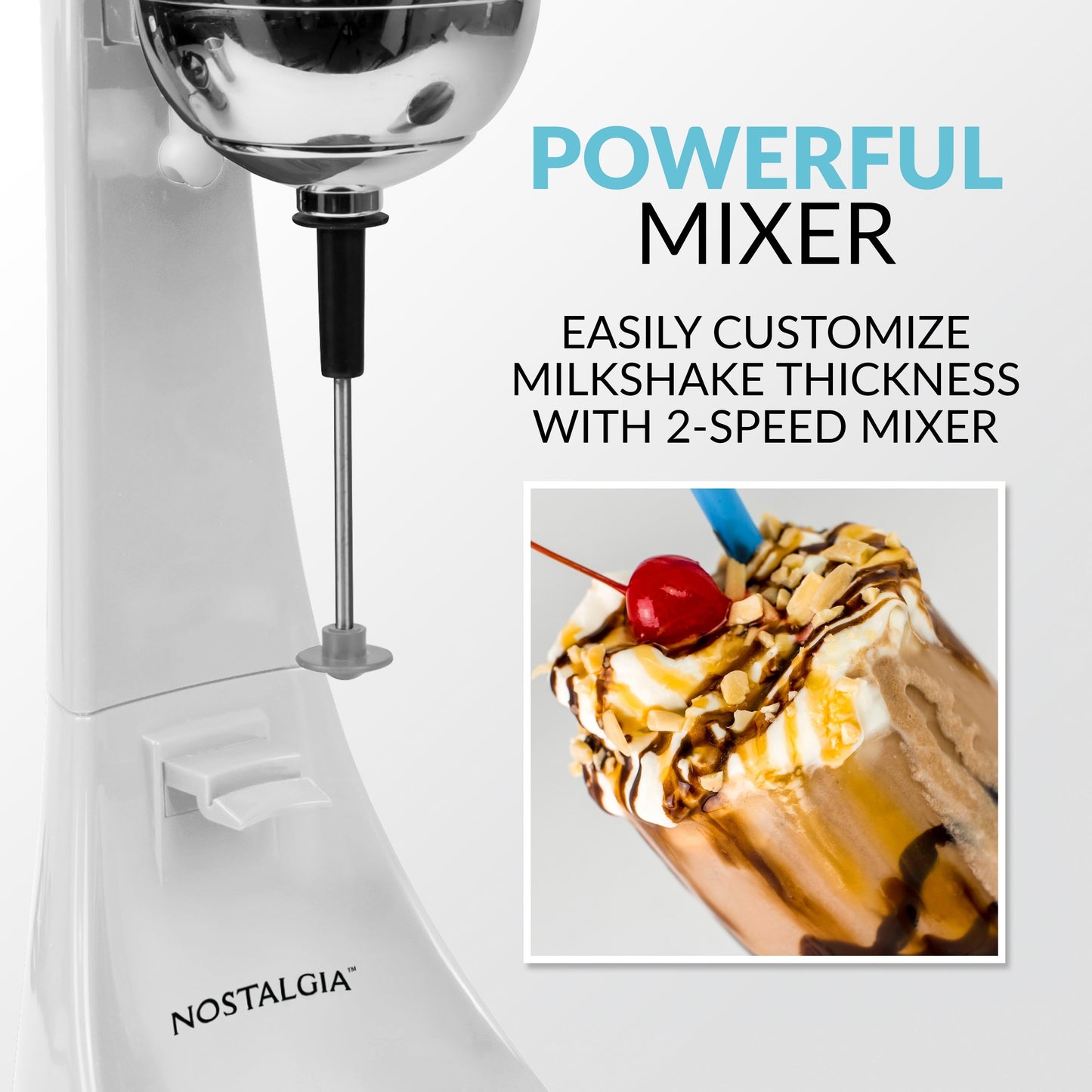 Nostalgia Elektrischer Milchshake-Maker und Getränkemixer mit zwei Geschwindigkeiten