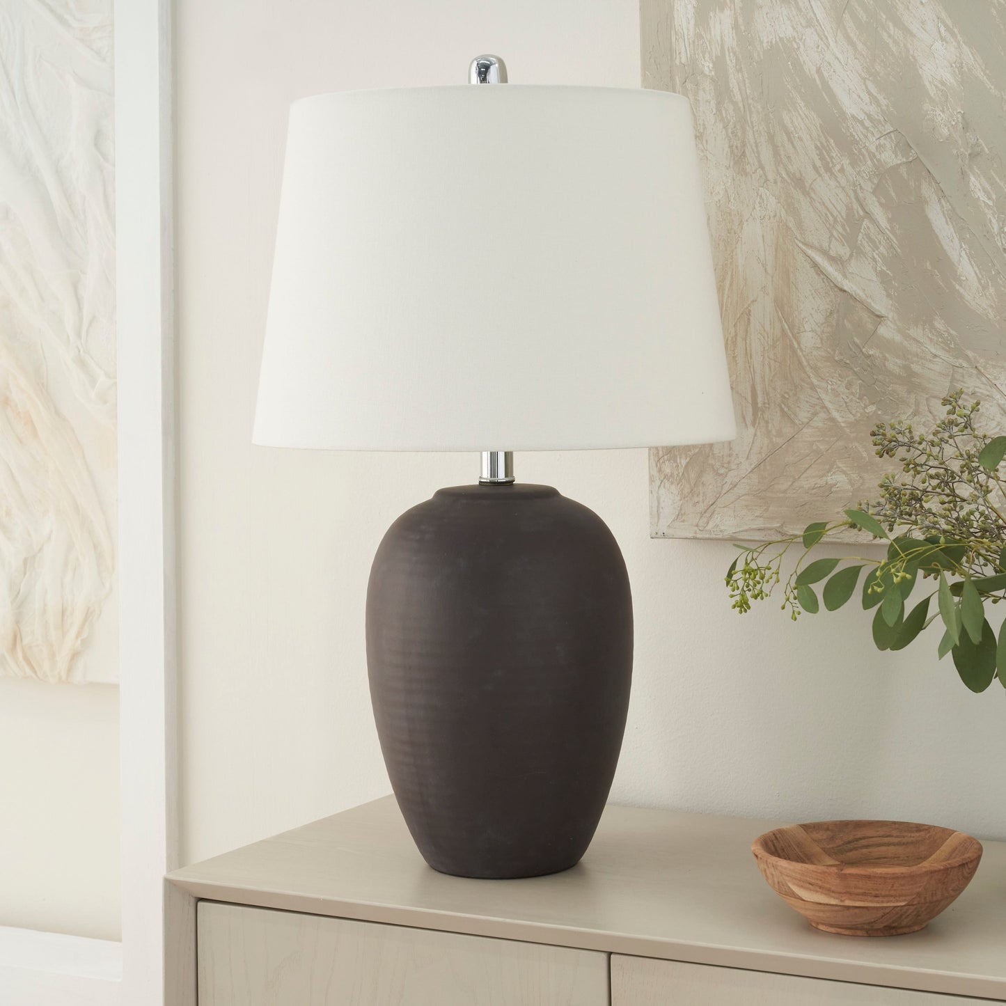 Nourison 23 Tischlampe aus unglasierter Keramik im Glas