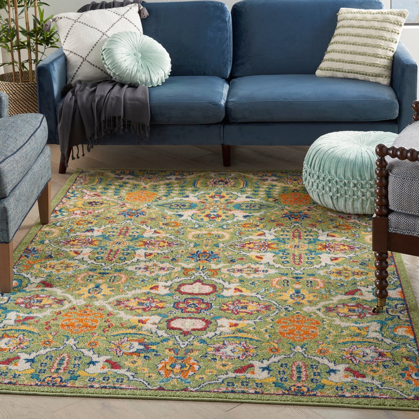 Nourison Allur Moderner Boho-Teppich mit Blumenmedaillon