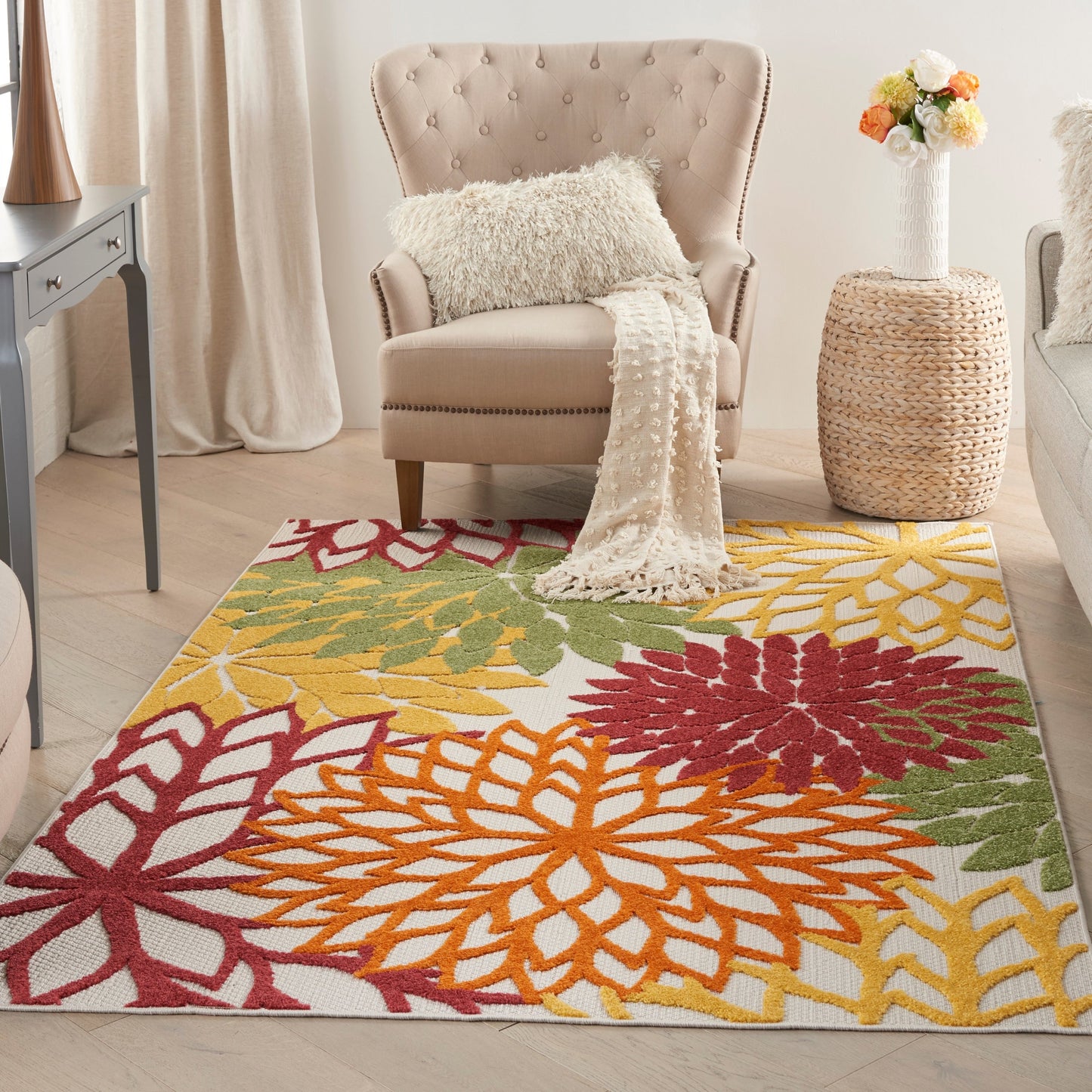 Nourison Aloha Floral Moderner Teppich für drinnen und draußen